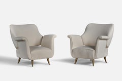 ISA Bergamo, Lounge Chairs, Brass, Fabric, Italy, 1950s
