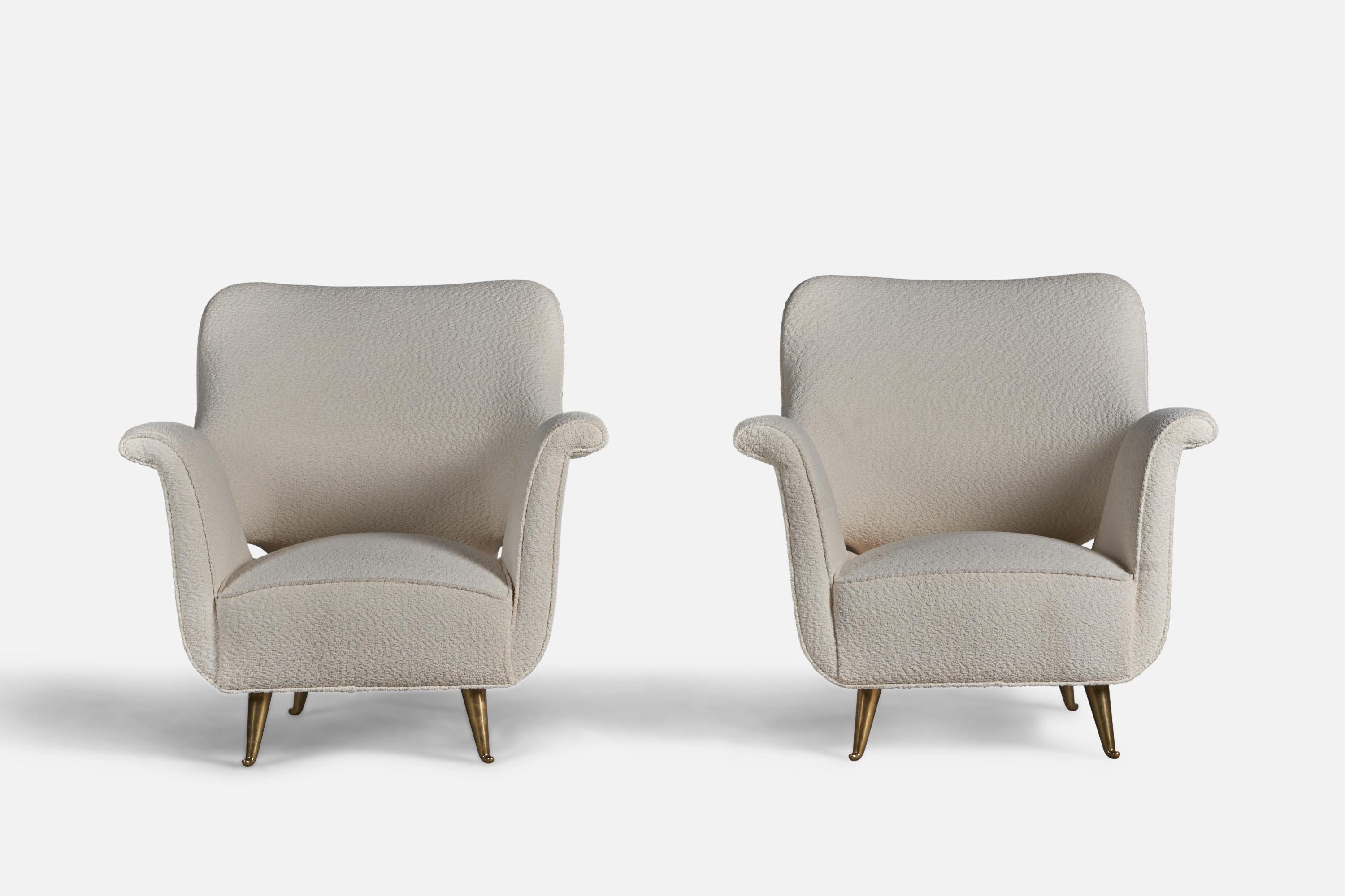 Mid-Century Modern ISA Bergamo, Lounge Chairs, Brass, Fabric, Italy, 1950s For Sale
