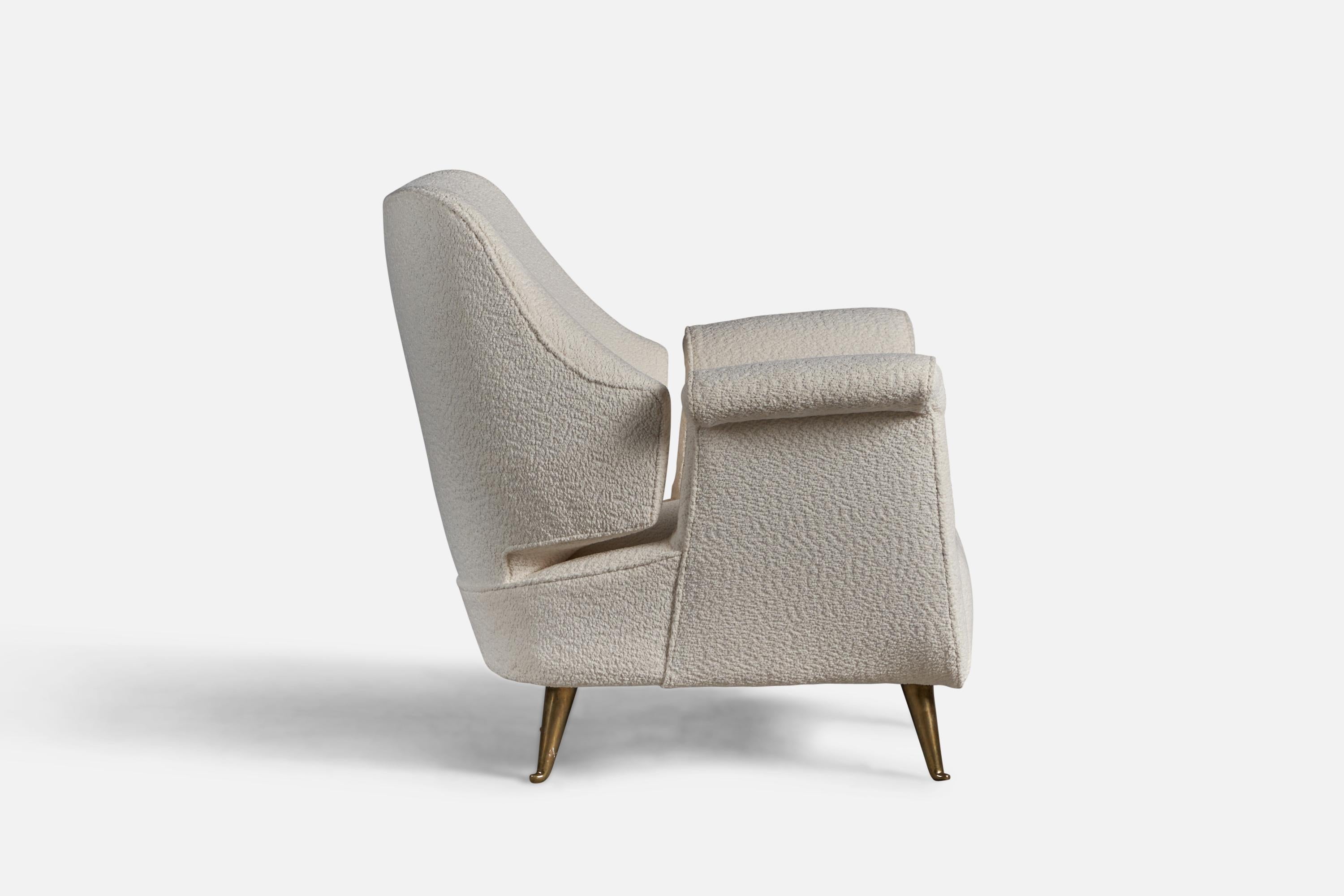 Italian ISA Bergamo, Lounge Chairs, Brass, Fabric, Italy, 1950s