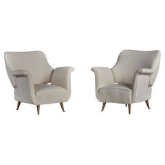ISA Bergamo, Chaises longues, laiton, tissu, Italie, années 1950
