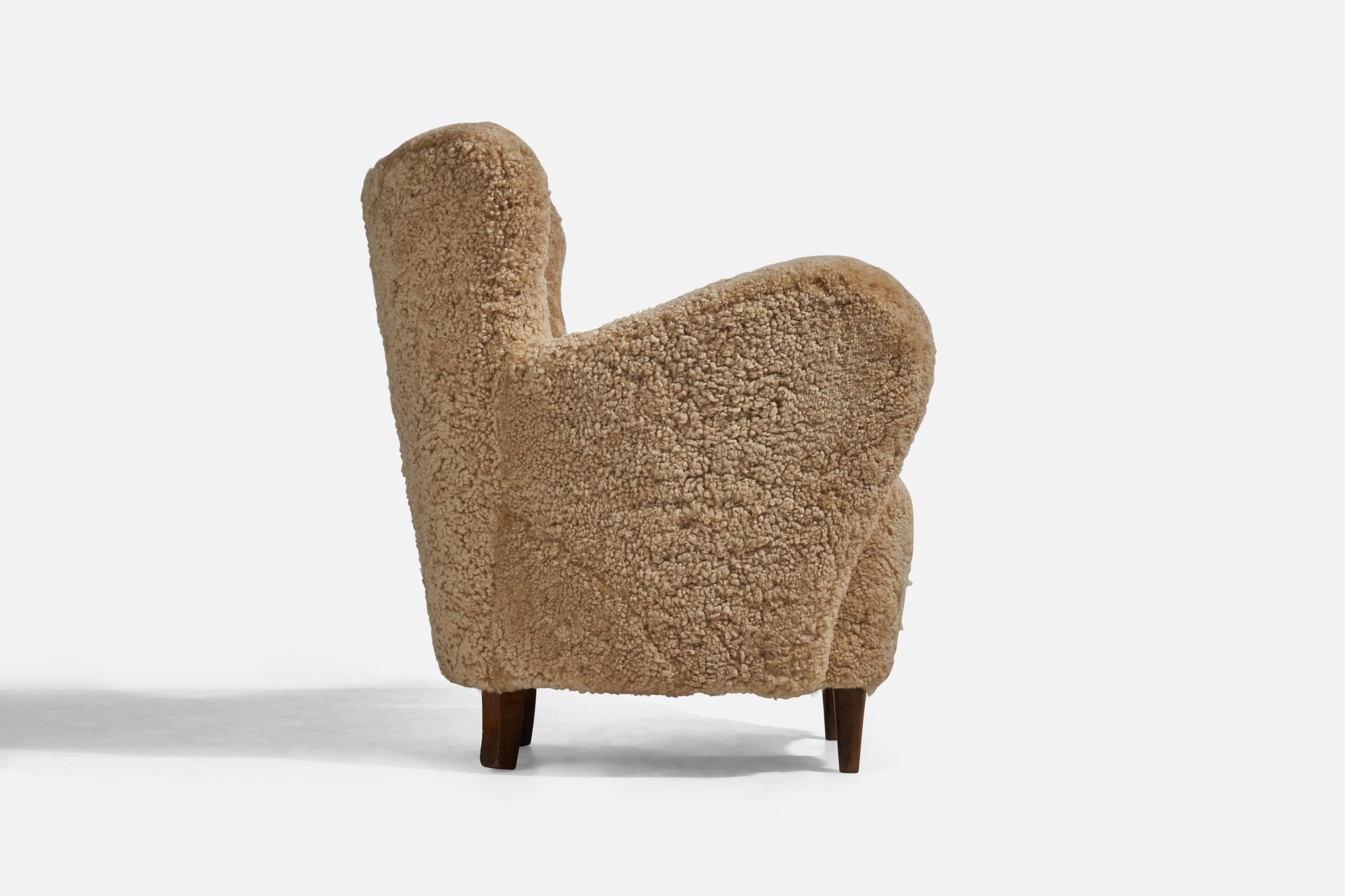 Sheepskin ISA Bergamo, Lounge Chairs, Shearling, Wood, Italy, 1952