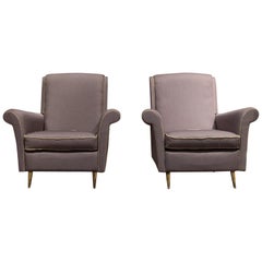 Vintage Modern ISA Bergamo Grey Italian Pair of Armchairs