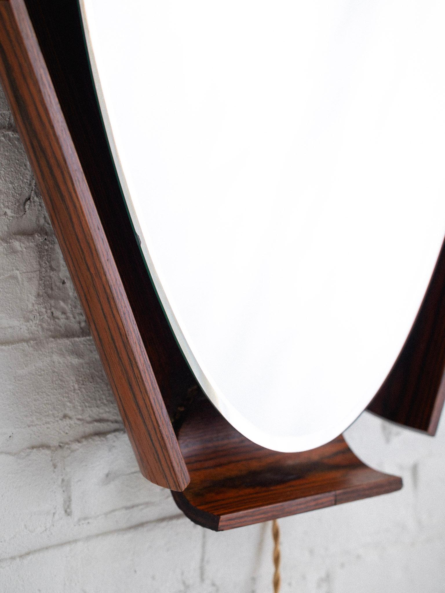 Italian i.s.a. Bergamo Mid Century Rosewood Light Up Mirror