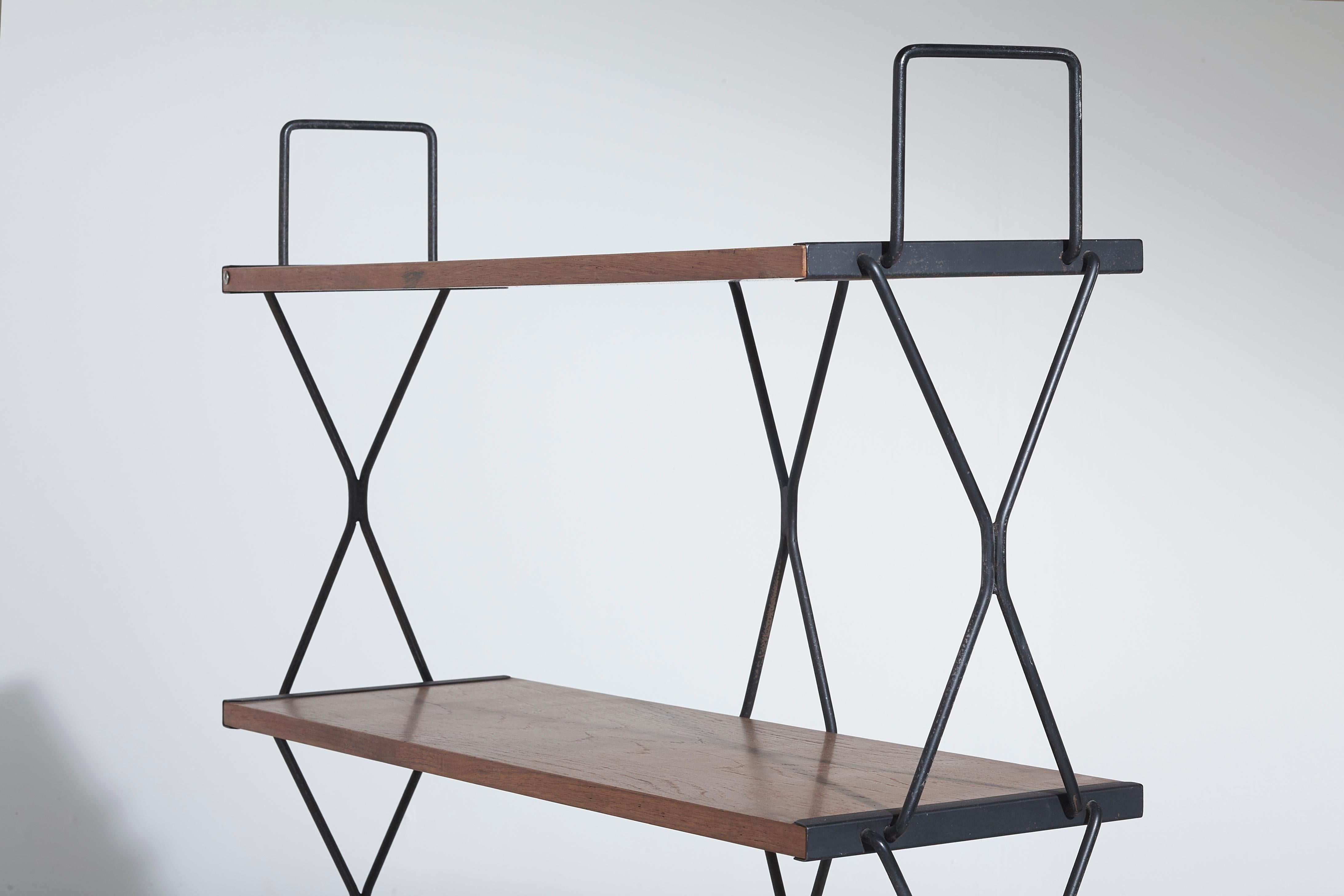 Isa Bergamo Midcentury Italian Teak and Black Iron Bookshelf - Italy - 1950s 1