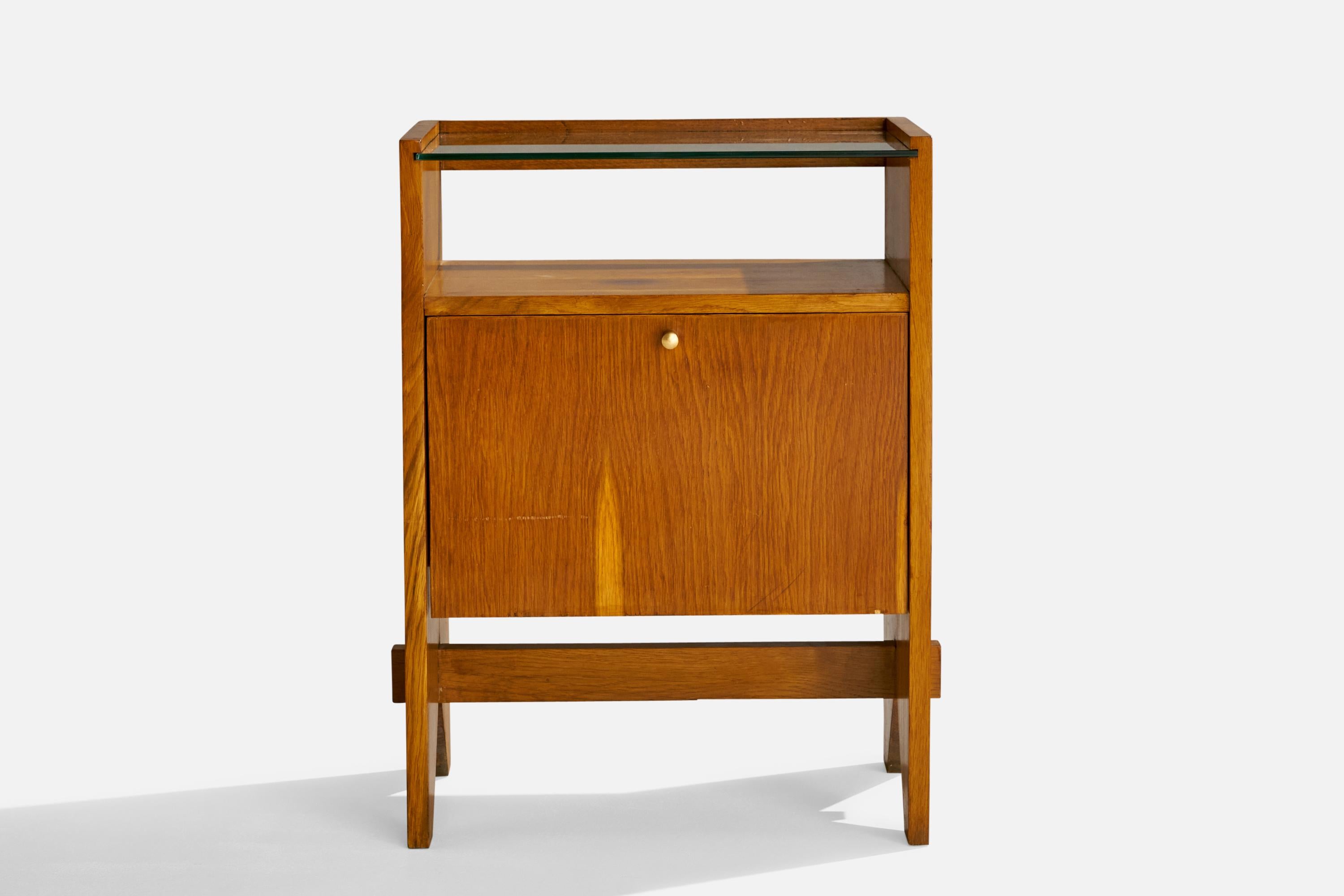 Mid-20th Century ISA Bergamo, Nightstands, Wood, Glass, Brass, Italy, 1950s For Sale