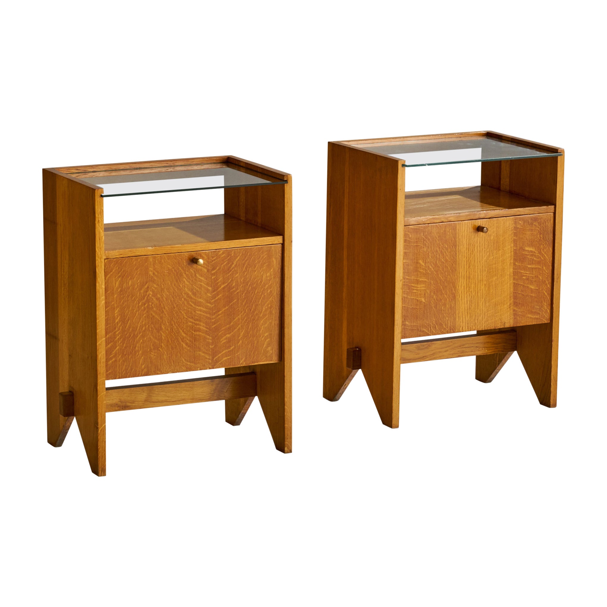 ISA Bergamo, Tables de nuit, Wood, verre, laiton, Italie, années 1950