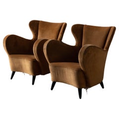 ISA Bergamo, Organic Lounge Chairs, Velvet, Walnut, Italy, 1952