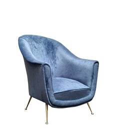 Isa Bergamo Hellblauer Samt-Sessel, Italien 1950er Jahre