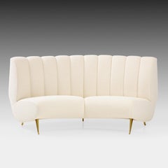 ISA Bergamo Rare Curved Settee in Ivory Bouclé, Italy, 1950s