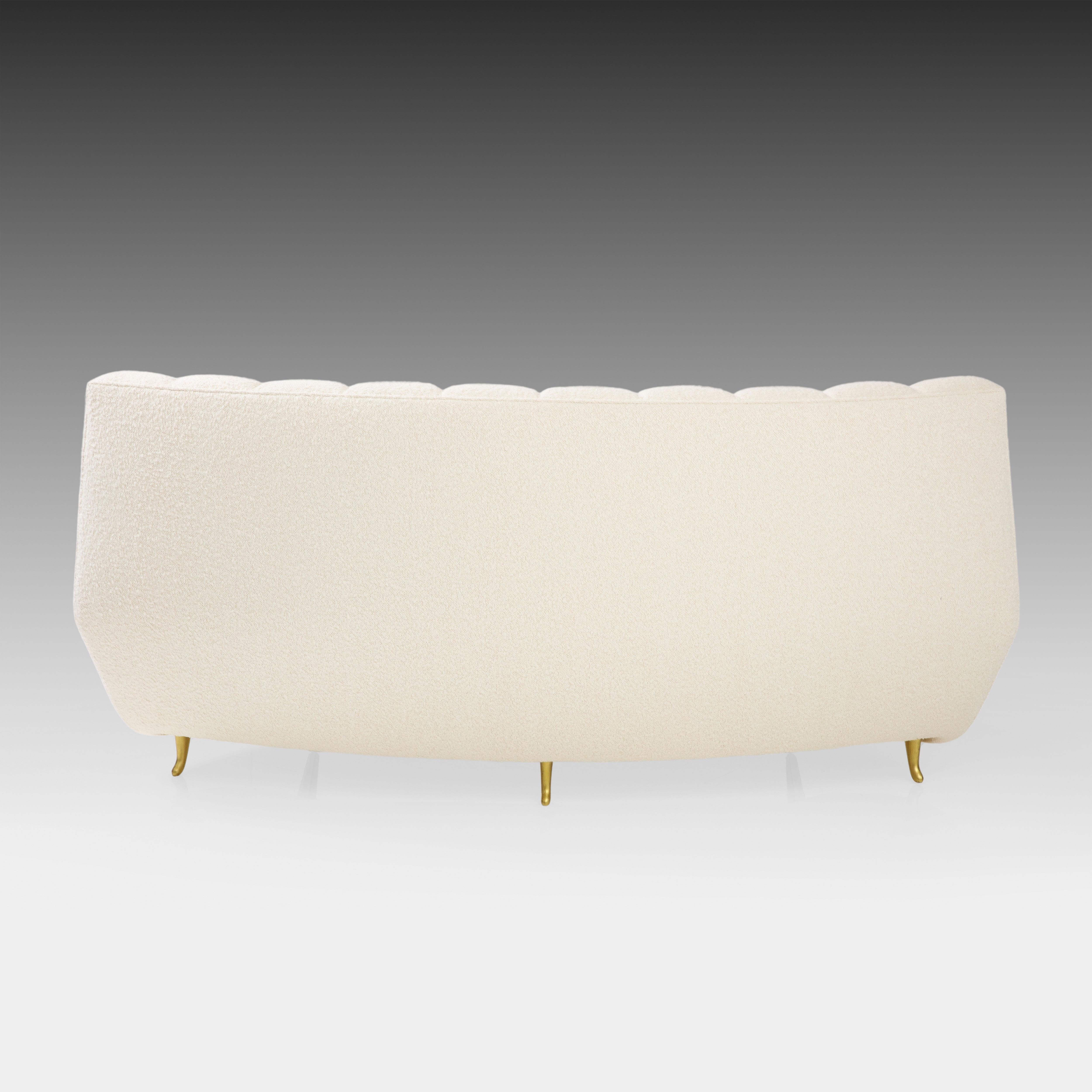 Metal ISA Bergamo Rare Curved Settee in Ivory Bouclé, Italy, 1950s For Sale