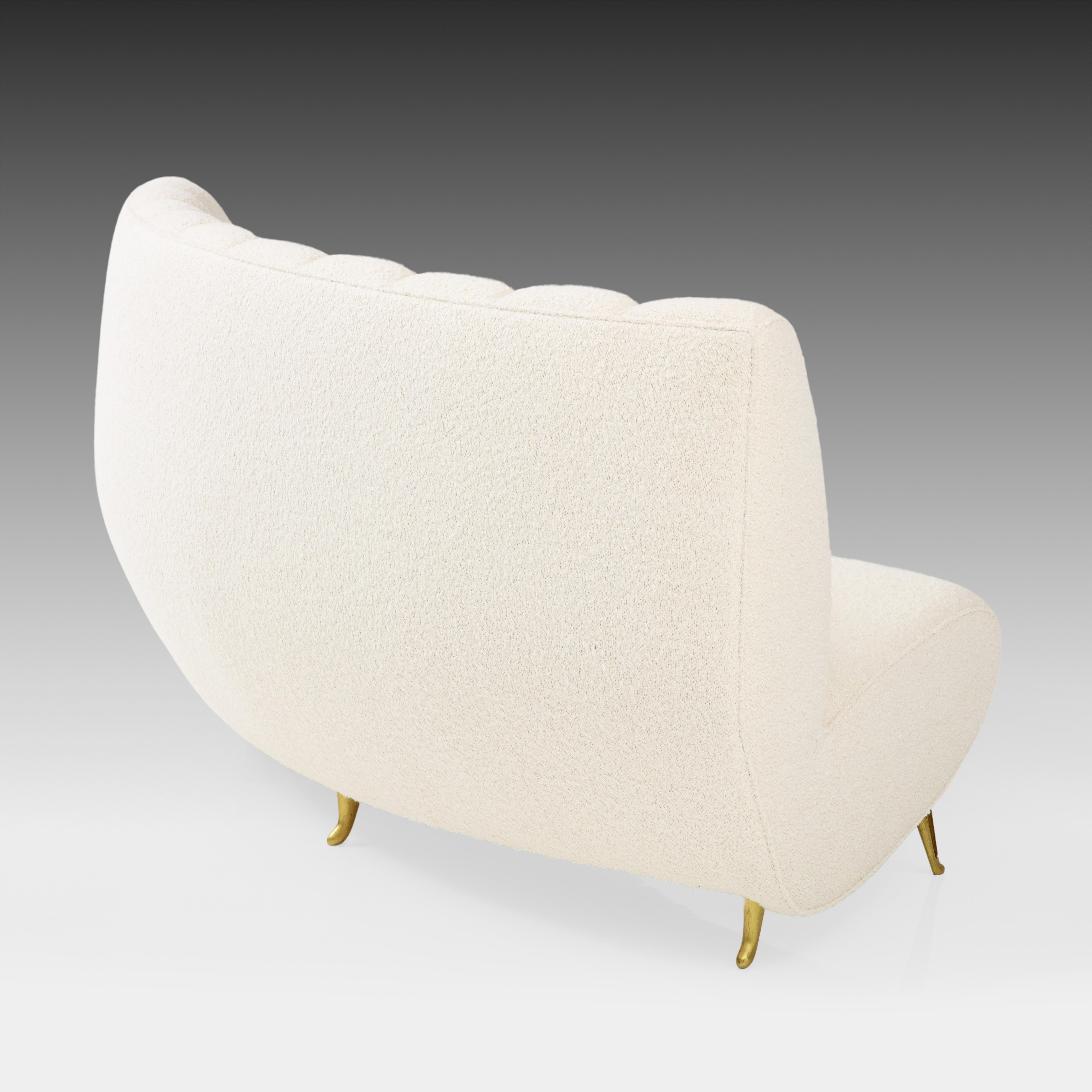 ISA Bergamo Rare Curved Settee in Ivory Bouclé, Italy, 1950s For Sale 1