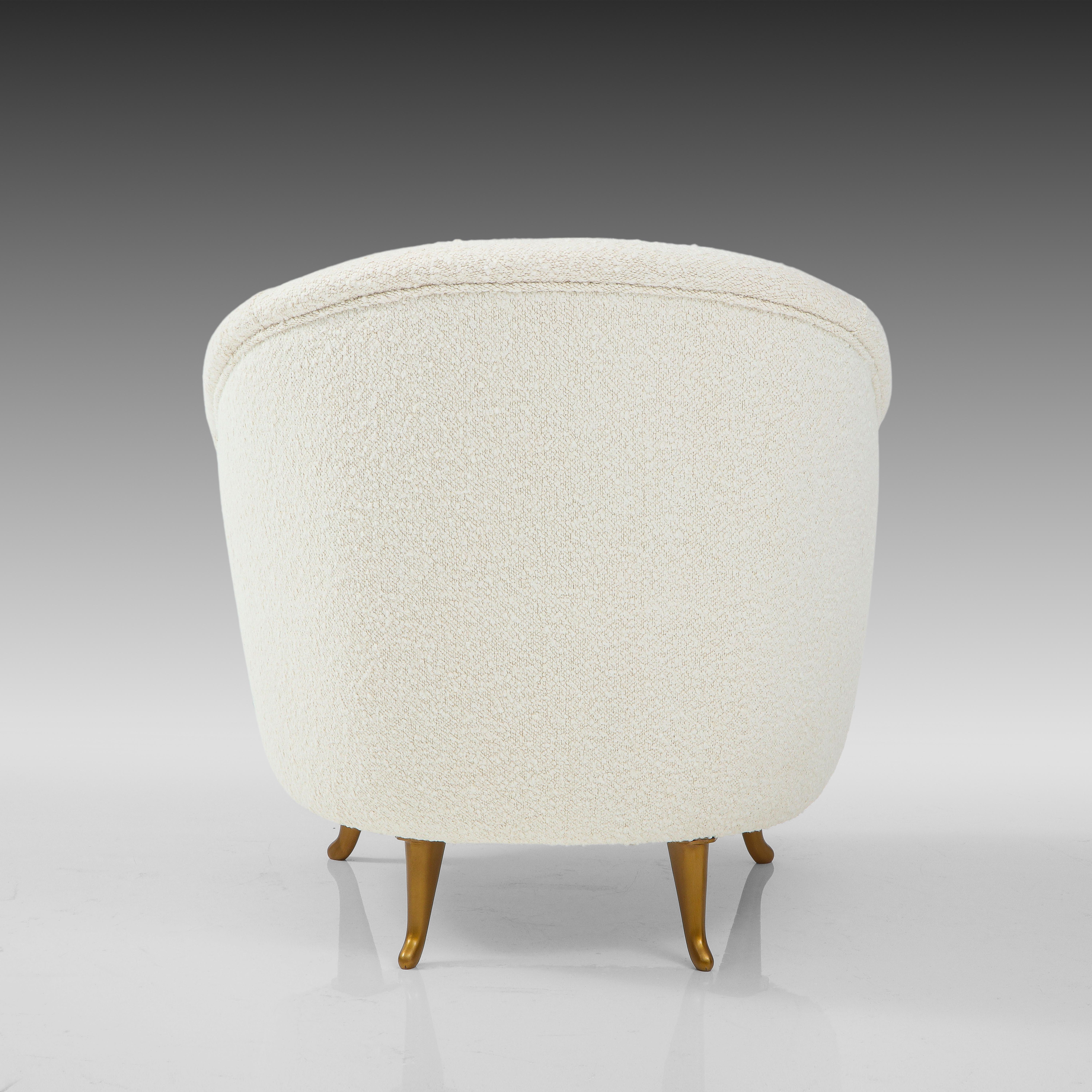 Metal ISA Bergamo Rare Pair of Armchairs in Ivory Bouclé with Matching Ottomans, 1950s