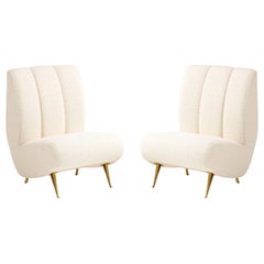 ISA Bergamo Rare Pair of Lounge or Slipper Chairs in Ivory Bouclé, Italy, 1950s