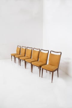 Isa Bergamo Set of Italian six chairs in yellow fabric