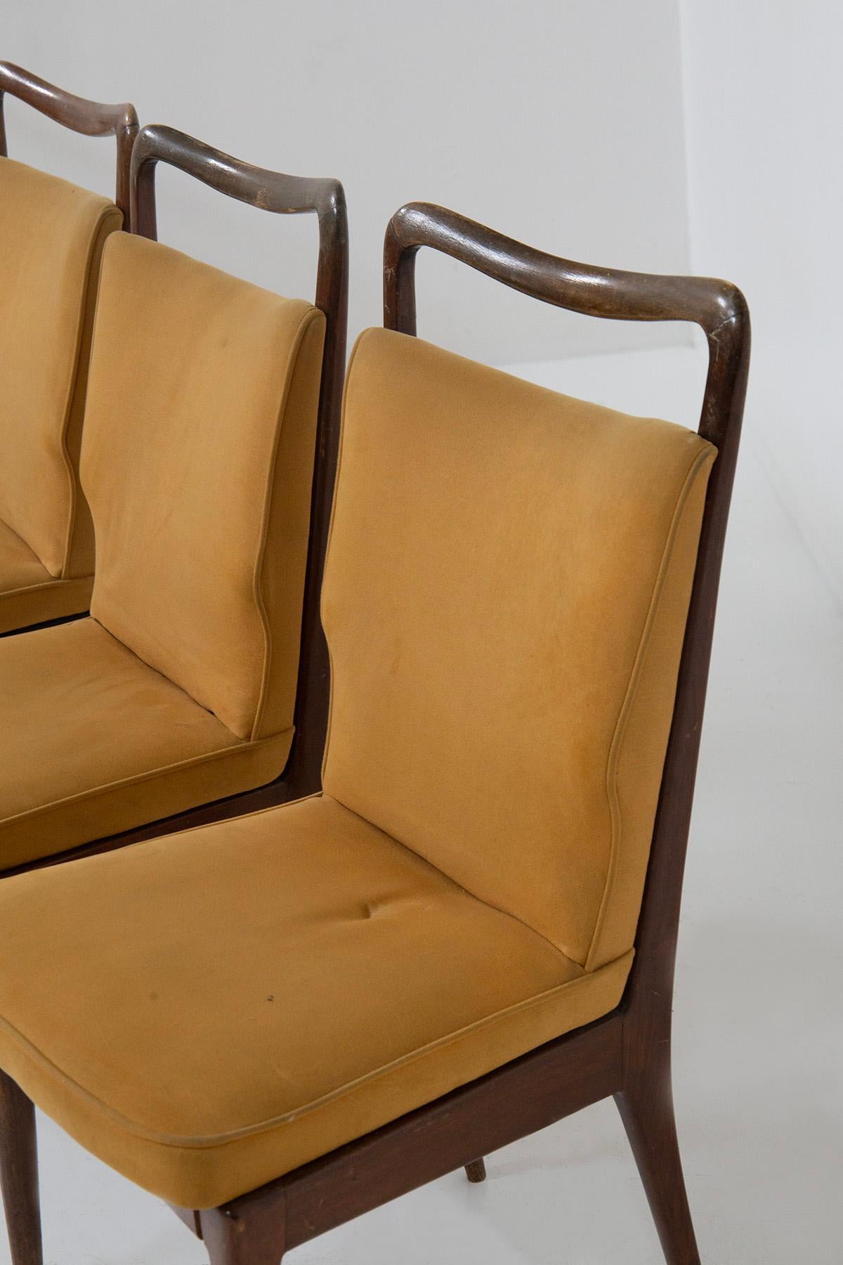 Isa Bergamo Set of Italian six chairs in yellow fabric For Sale 1