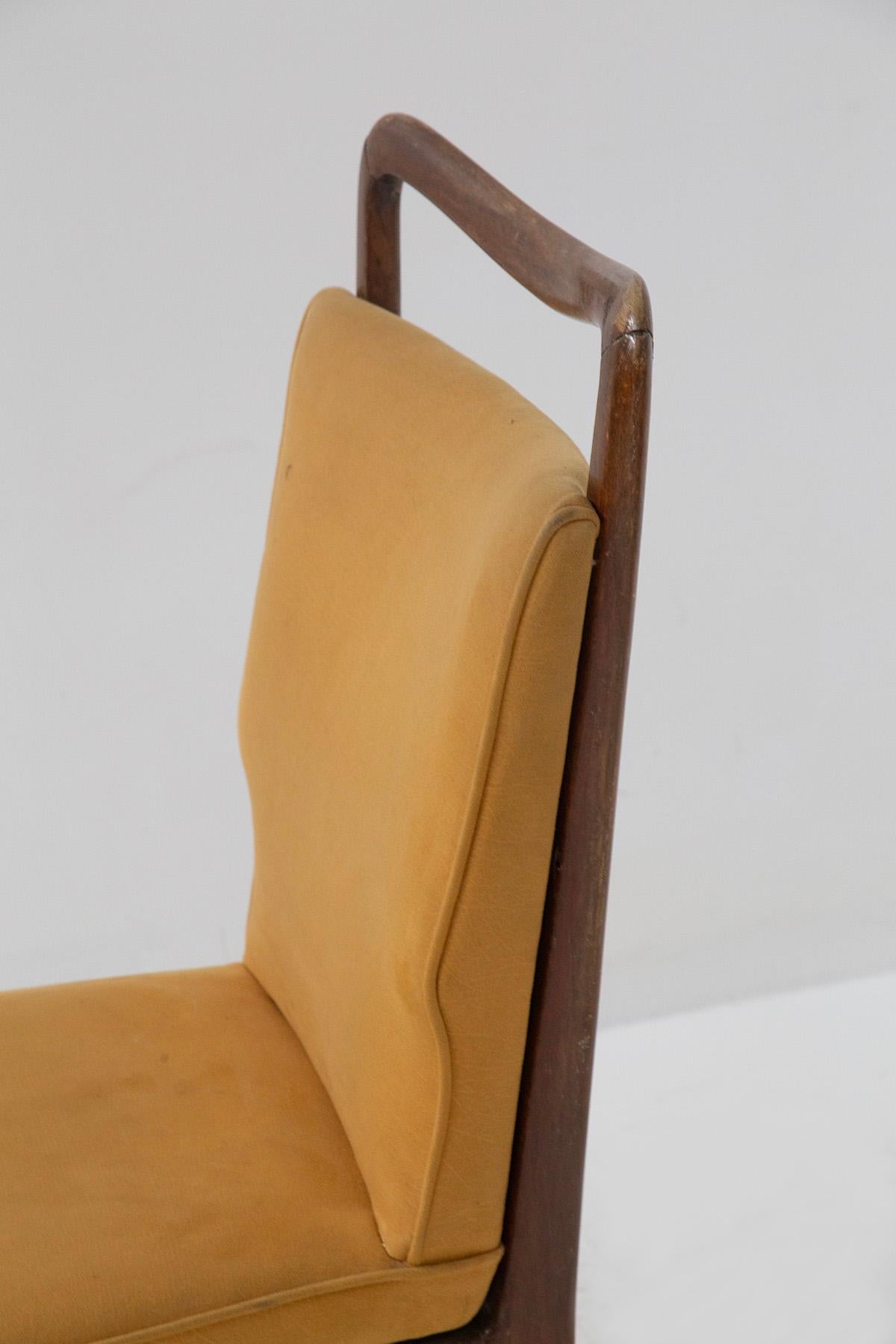 Isa Bergamo Set of Italian six chairs in yellow fabric For Sale 2
