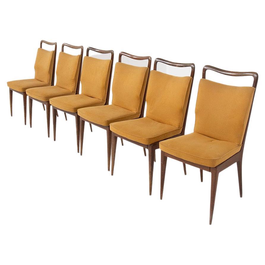 Isa Bergamo Set of Italian six chairs in yellow fabric For Sale