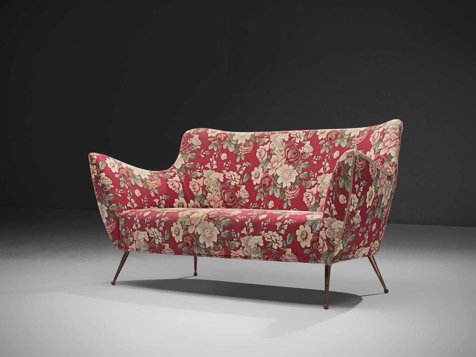 ISA Bergamo-Sofa aus rotem geblümtem Stoff (Moderne der Mitte des Jahrhunderts)