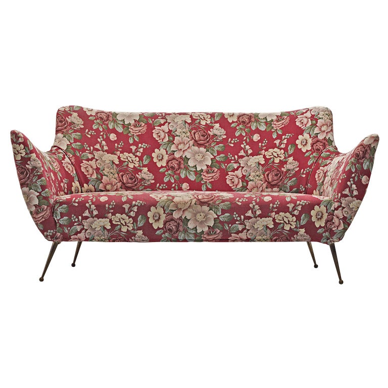Isa Bergamo Sofa In Red Floral Fabric For Sale At 1stdibs