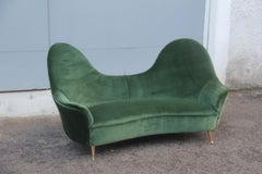 Isa Bergamo Sofa Mid-Century Modern Italian Design Green Velvet Brass Feet
