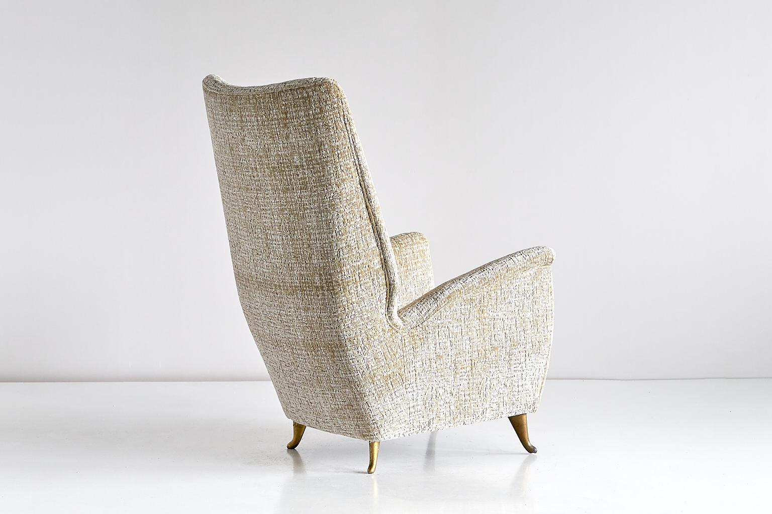 Fabric ISA High Back Armchair Attributed to Gio Ponti, Italy, 1950s