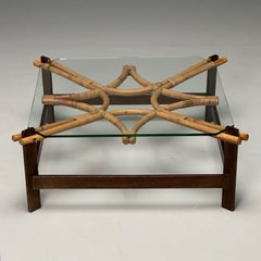 ISA, Italian Mid-Century Modern, Square Coffee Table, Wood, Bamboo, Cane, 1980s