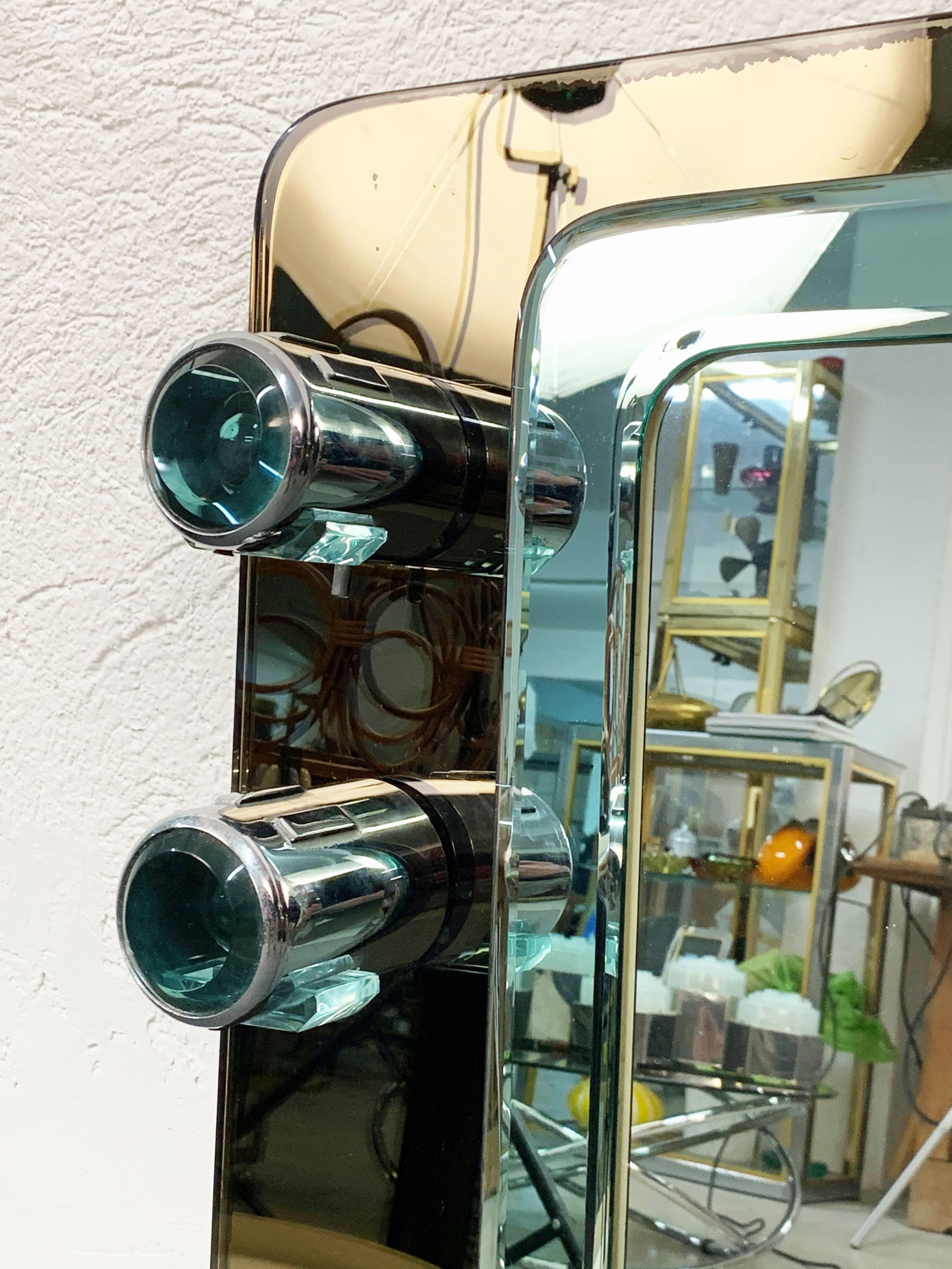 ISA Midcentury Glass and Chrome Italian Illuminated Wall Mirror, 1970s For Sale 5