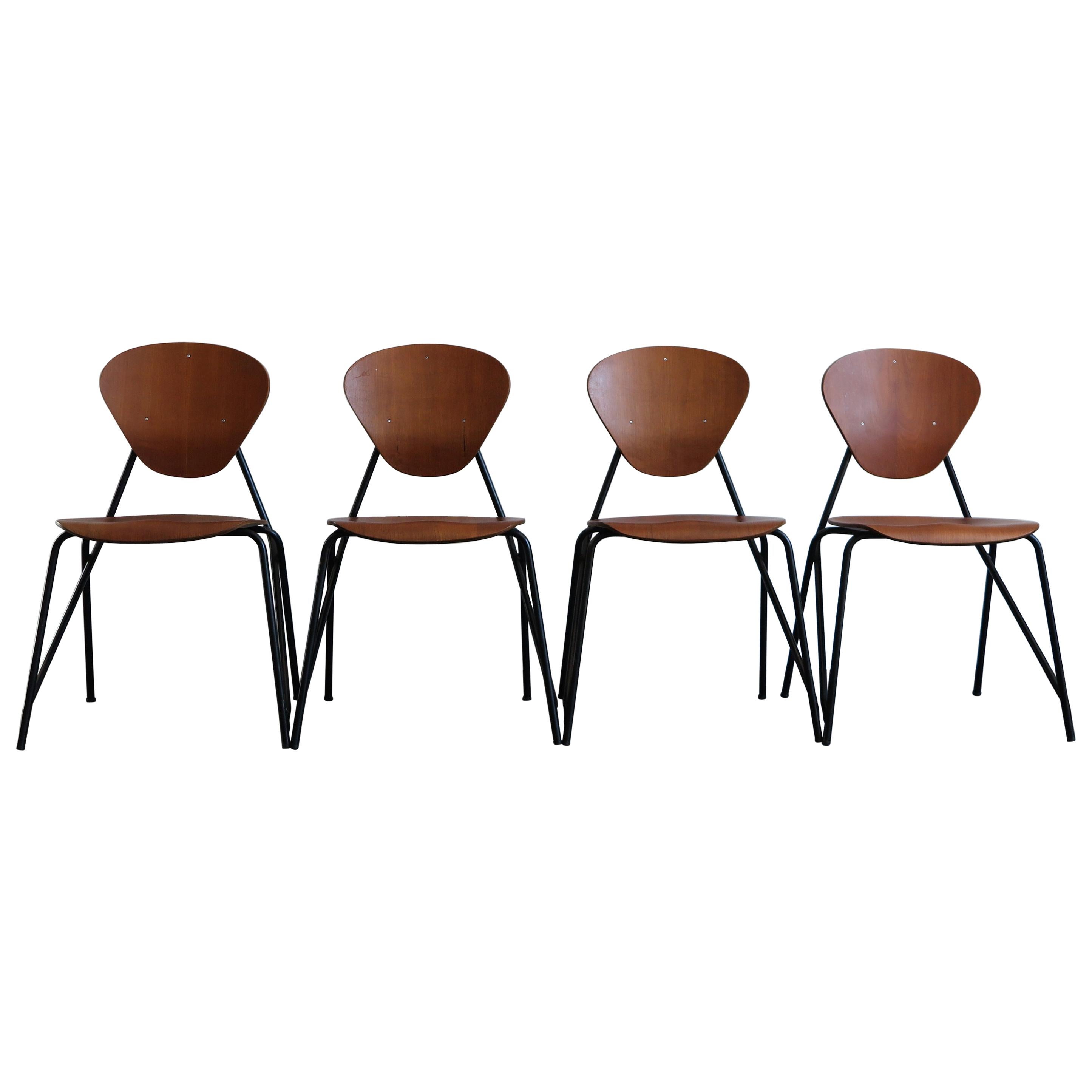 Isa Midcentury Modern Design Italian Teak Dining Chairs, 1960s