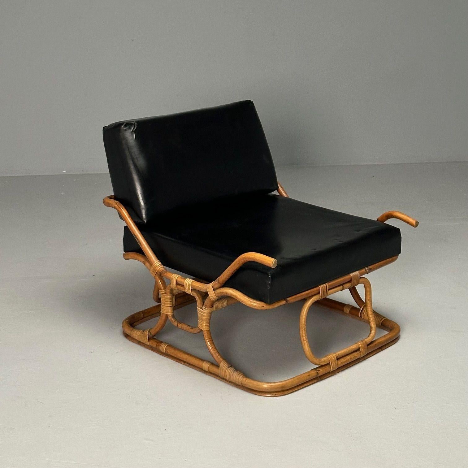 Mid-20th Century ISA Ponte San Pietro, Italian Mid-Century Modern, Armchair, Ottoman, Rattan For Sale