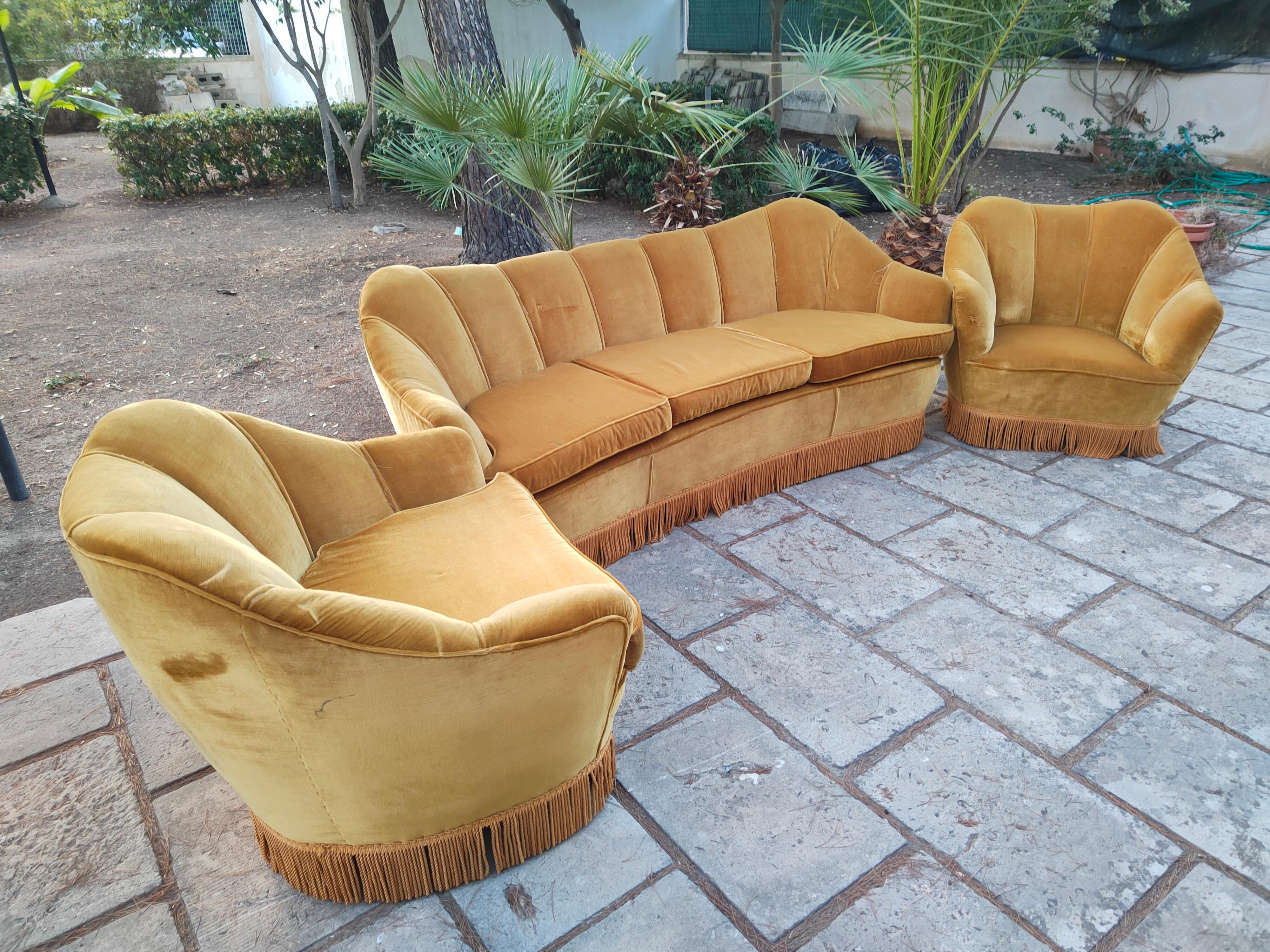 Italian I.S.A. - complete living room sofa and pair of armchairs ISA production 1960s  For Sale
