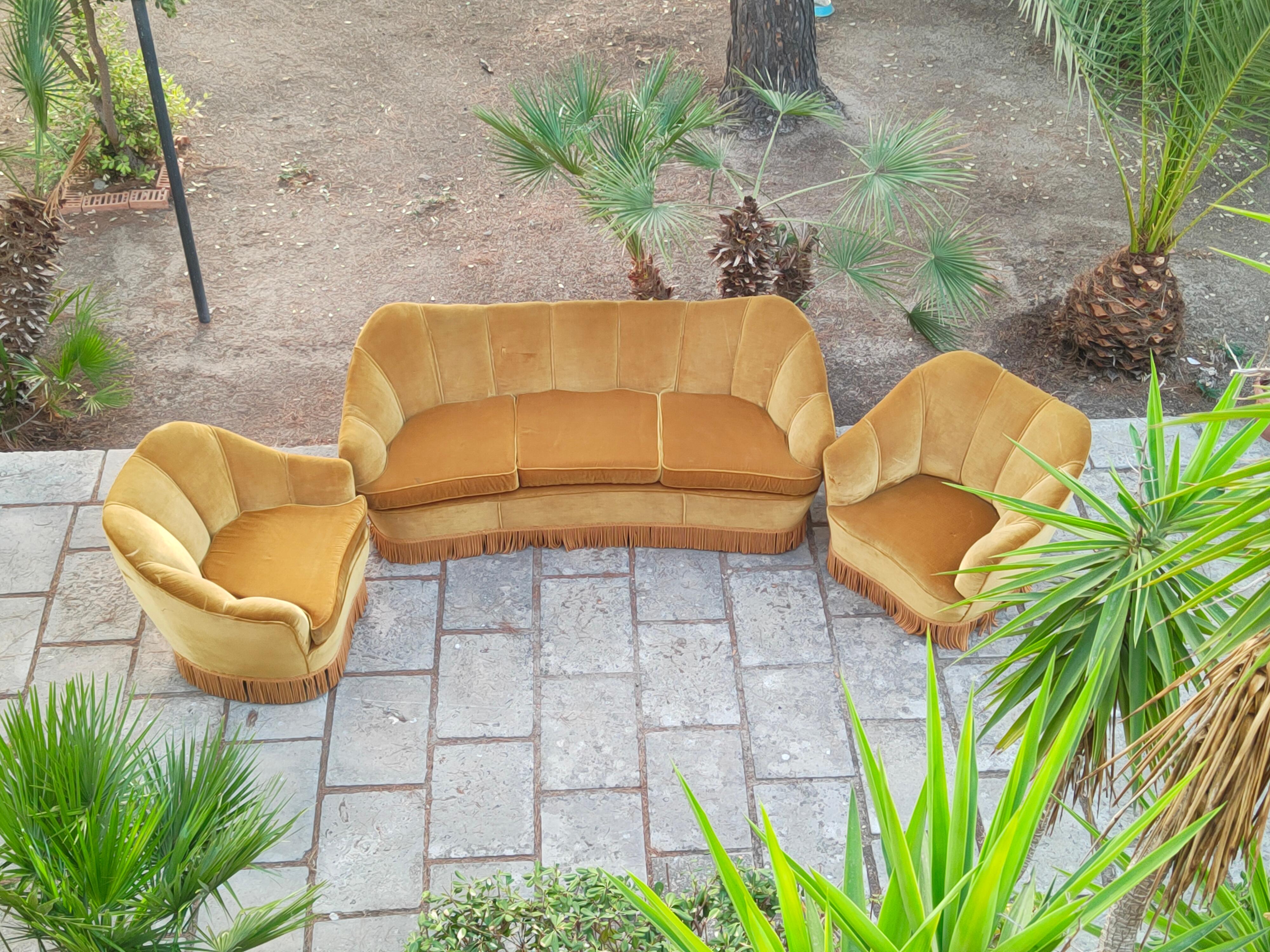 Fabric I.S.A. - complete living room sofa and pair of armchairs ISA production 1960s  For Sale