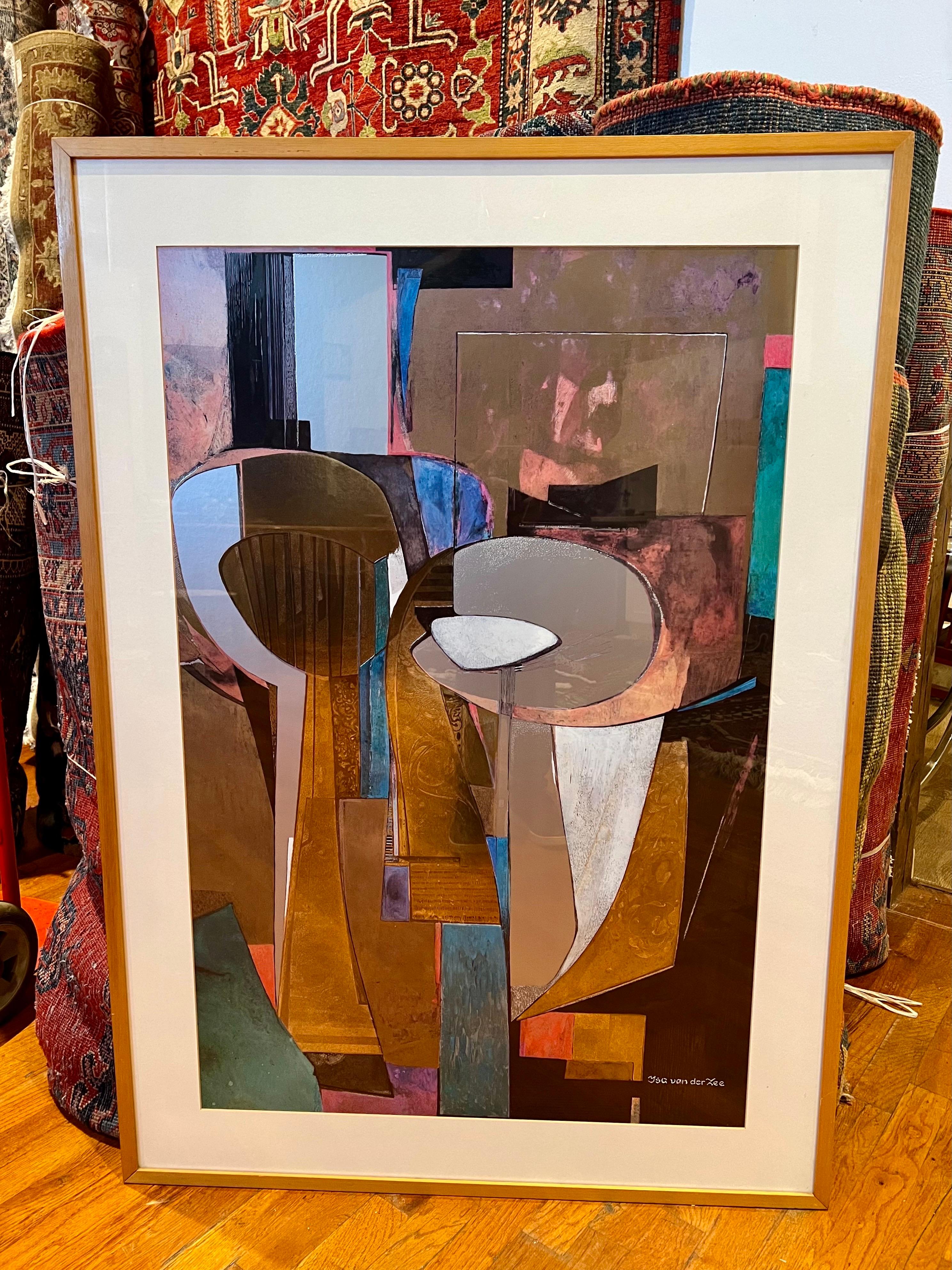 Post-Modern Isa Van Der Zee Silver columns Original Lithograph large Framed listed Artist
