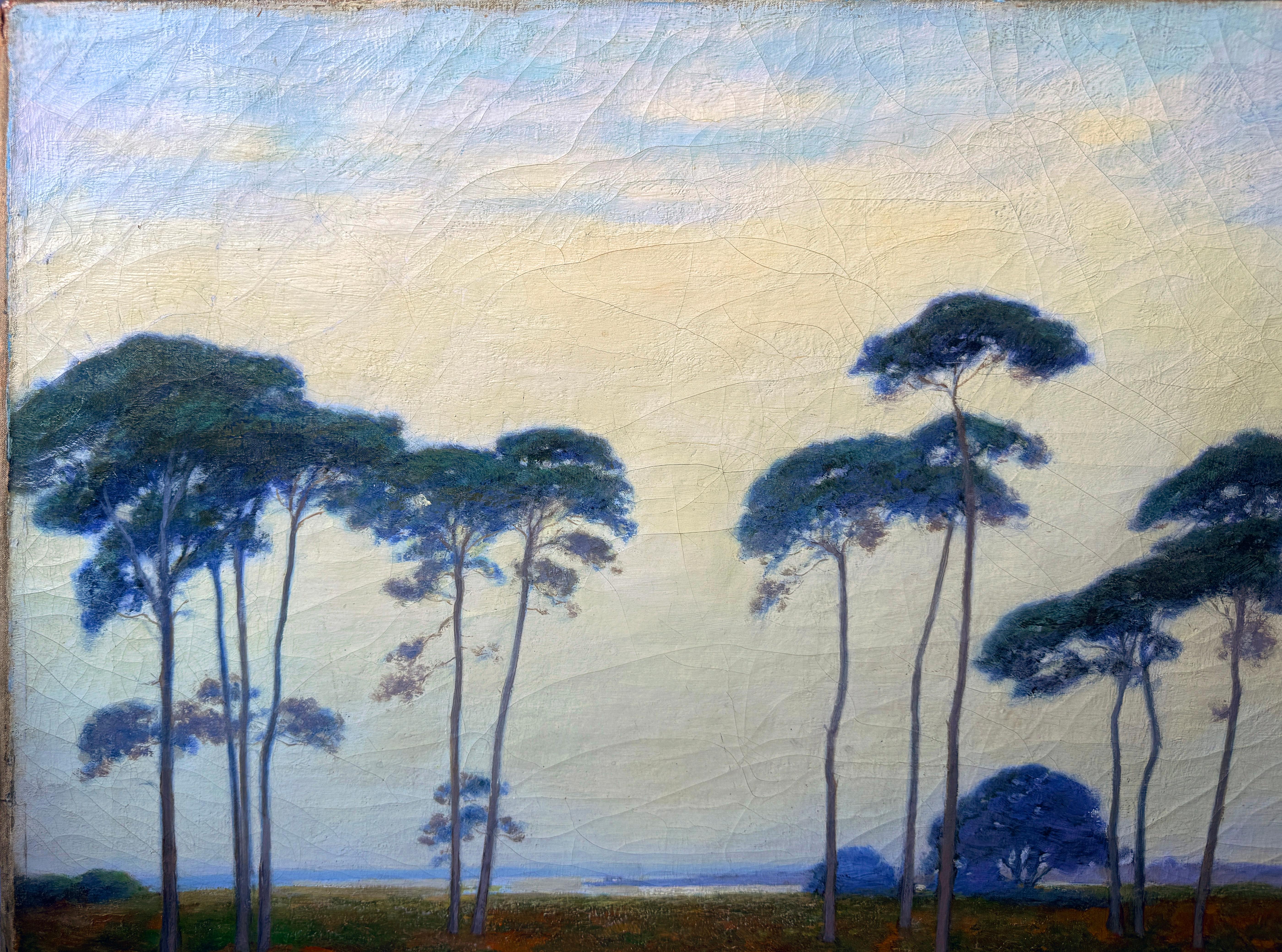 Atardecer en las dunas de Hossegor Francia S. XIX Óleo original de Issaac A. Josephi - Painting Impresionista de Isaac A. Josephi 