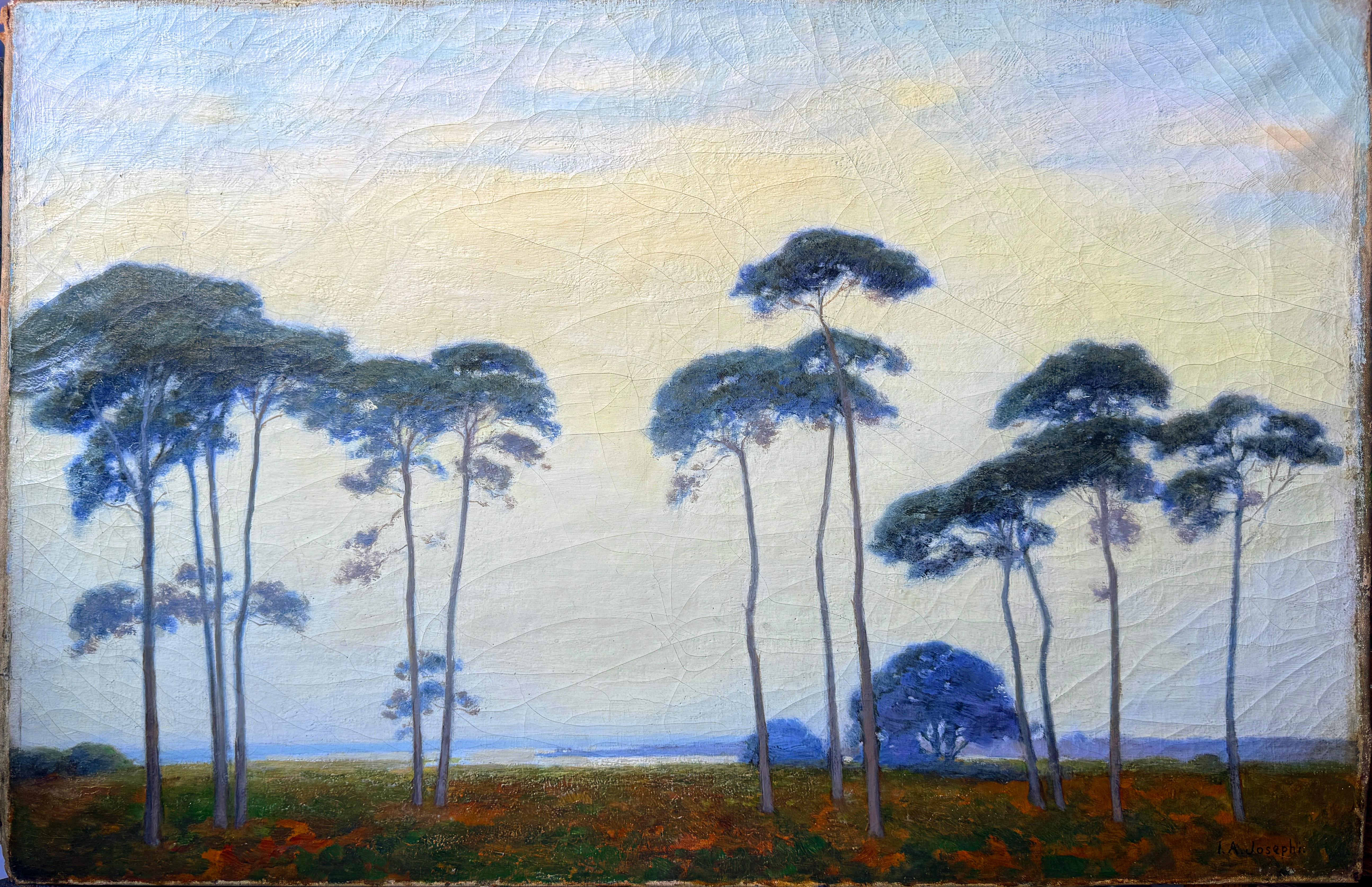 Landscape Painting de Isaac A. Josephi  - Atardecer en las dunas de Hossegor Francia S. XIX Óleo original de Issaac A. Josephi