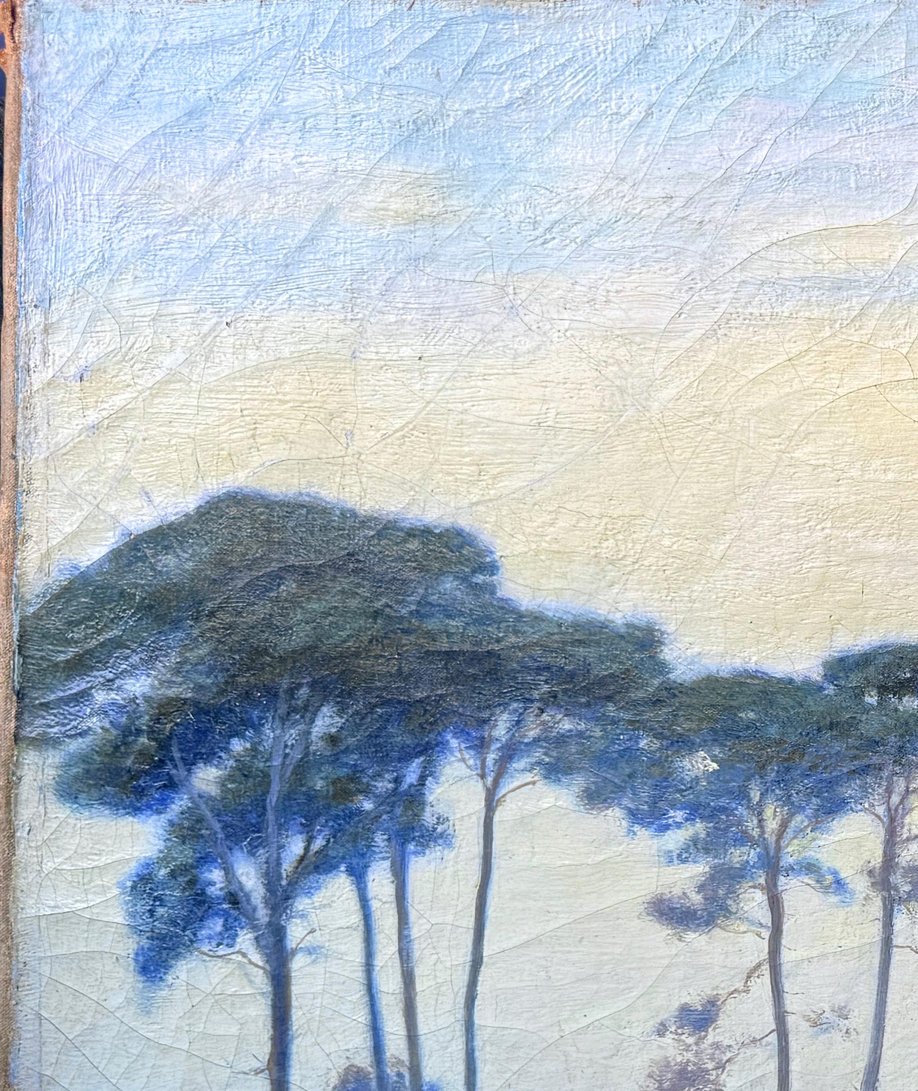 Atardecer en las dunas de Hossegor Francia S. XIX Óleo original de Issaac A. Josephi - Landscape Painting Gris de Isaac A. Josephi 