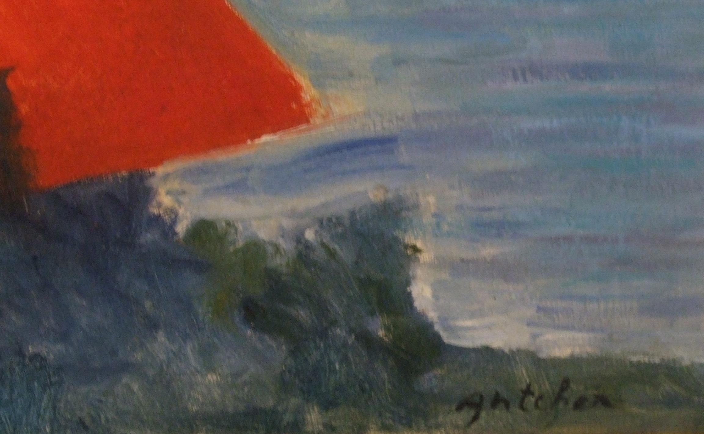 Red roof over the sea - Painting by Isaac Antcher