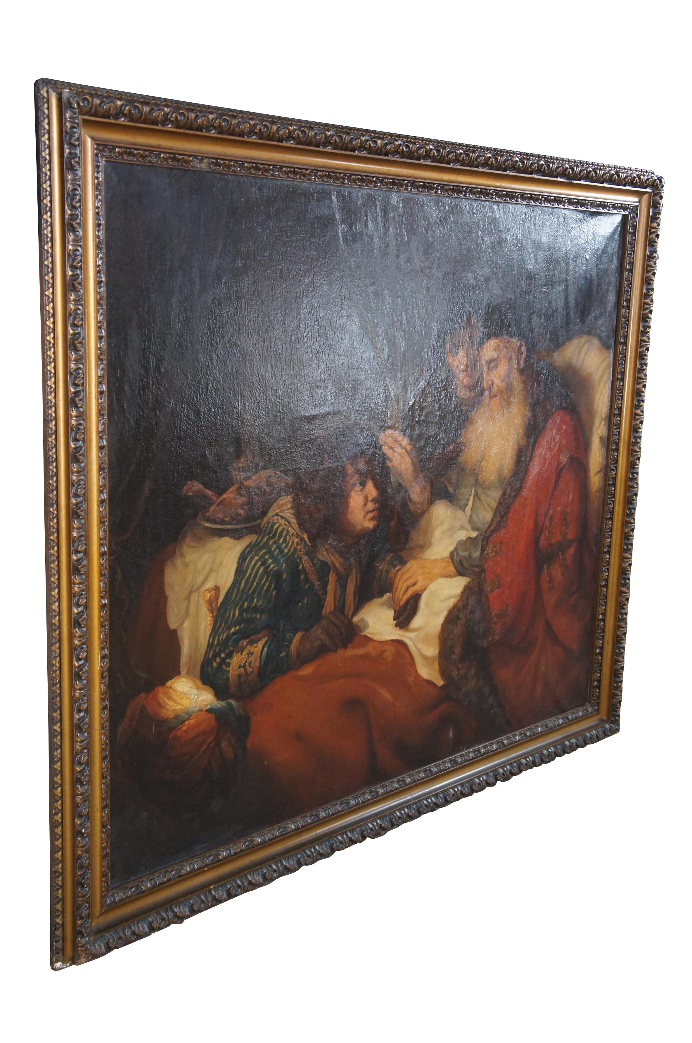 Baroque Isaac Blessing Jacob d'après Govert Flinck 18e siècle peinture baroque de maîtres anciens 63 po. en vente