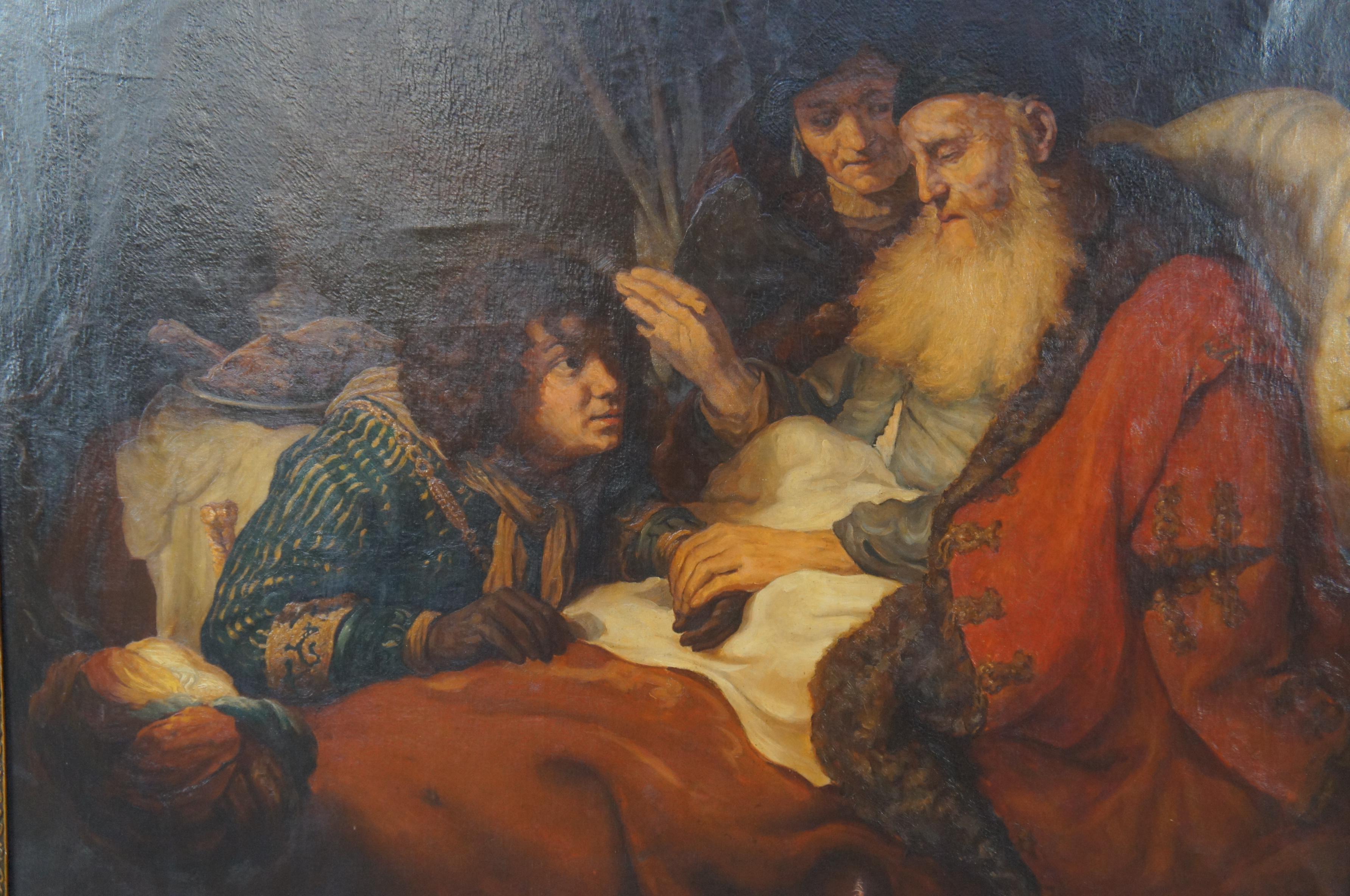 Européen Isaac Blessing Jacob d'après Govert Flinck 18e siècle peinture baroque de maîtres anciens 63 po. en vente