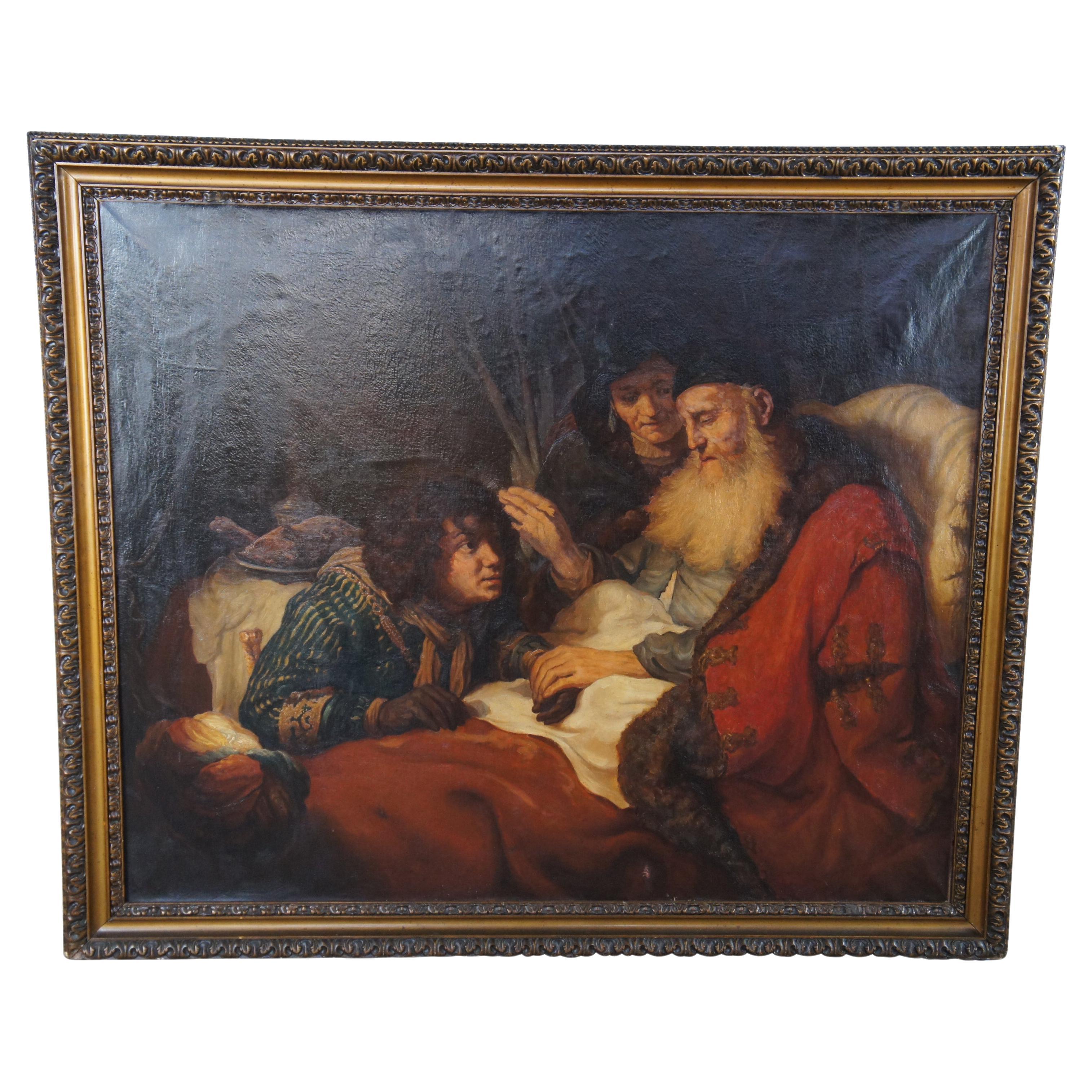 Isaac Blessing Jacob After Govert Flinck 18th C. Baroque Old Master Painting 63" For Sale