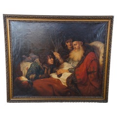 Antique Isaac Blessing Jacob After Govert Flinck 18th C. Baroque Old Master Painting 63"