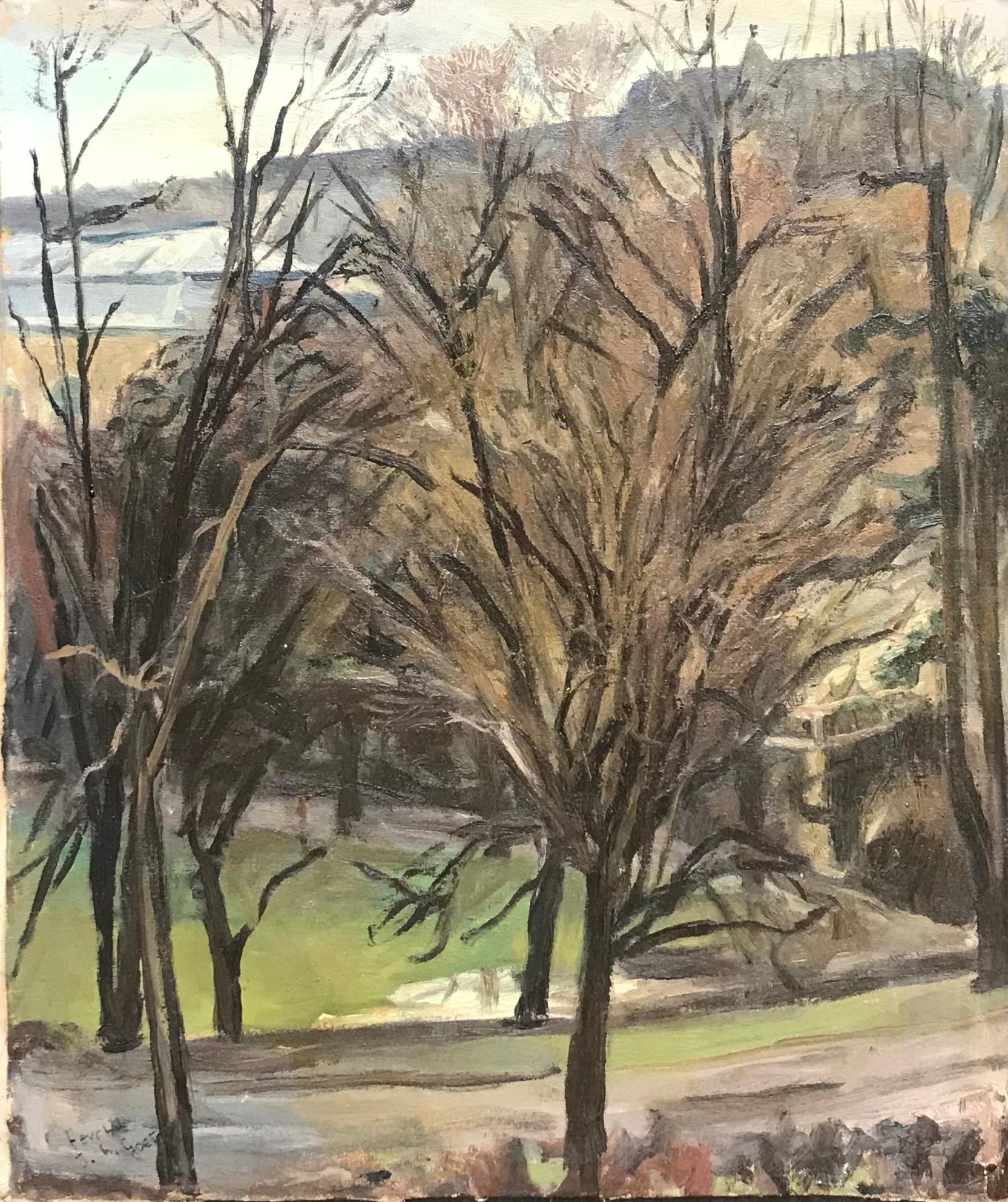 Landscape Painting Isaac Charles Goetz - arbres dénudés d'Isaac Ch. Goetz - Huile sur toile 45x54 cm