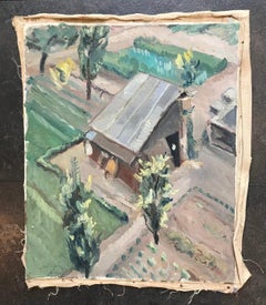 Barn view from above by I. Ch. Goetz - Oil on canvas 38x46 cm