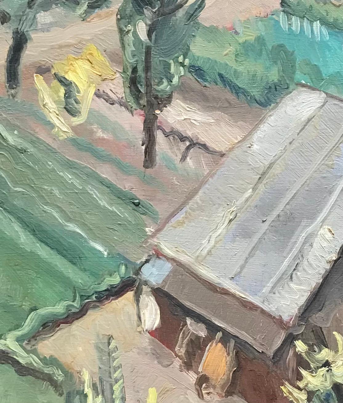Barn view from above by I. Ch. Goetz - Oil on canvas 38x46 cm - Gray Landscape Painting by Isaac Charles Goetz