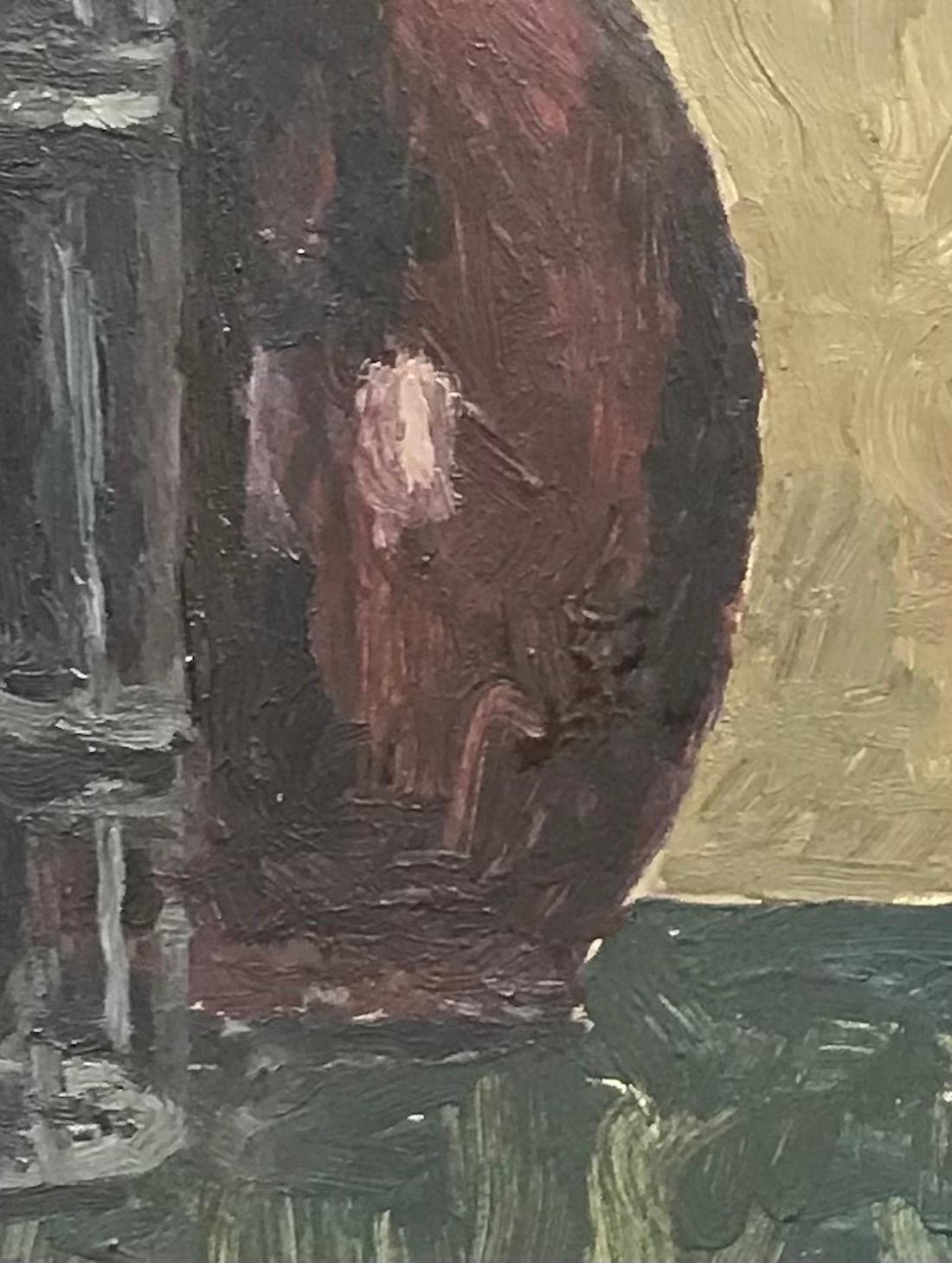 Karafe, Topf und Brau von I. Charles Goetz - Öl auf Karton 29x41 cm (Grau), Still-Life Painting, von Isaac Charles Goetz