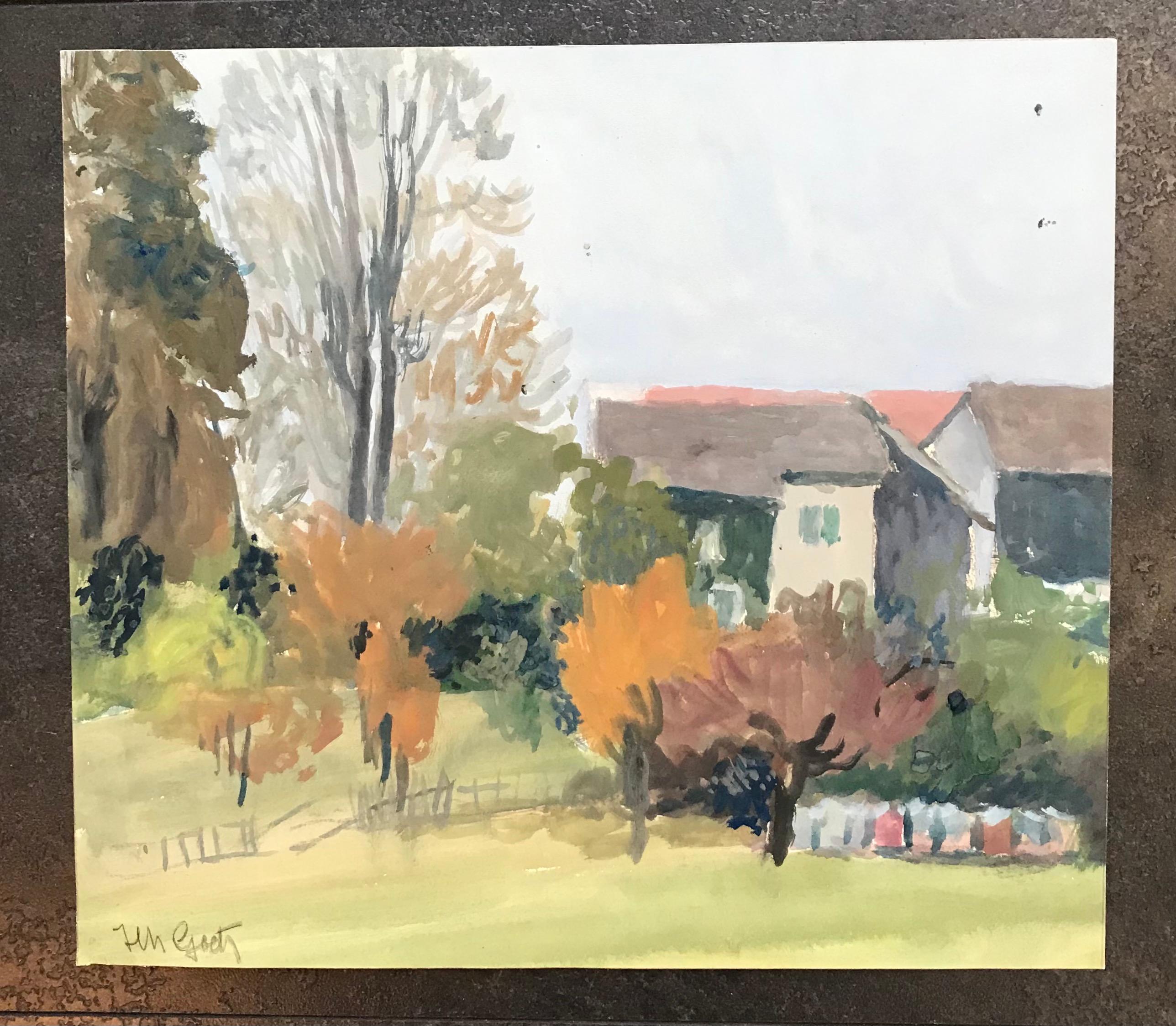 Ländliche Landschaft von I. Ch. Goetz - Aquarell auf Papier 29x32 cm – Painting von Isaac Charles Goetz
