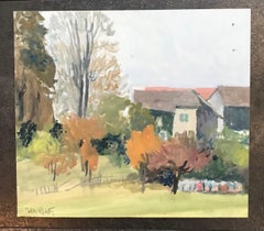 Paesaggio di campagna di I. Ch. Goetz - Acquerello su carta 29x32 cm