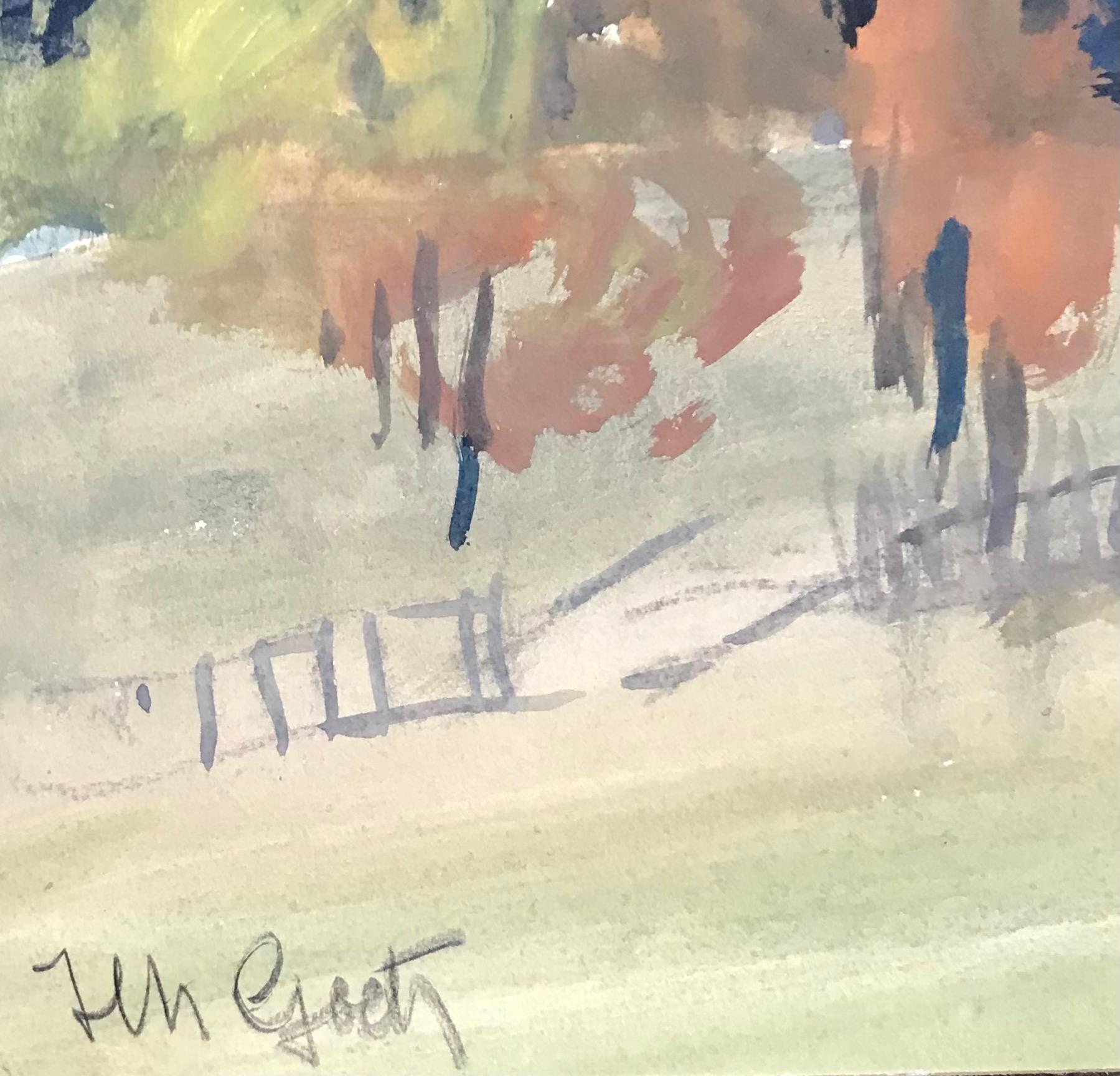 Ländliche Landschaft von I. Ch. Goetz - Aquarell auf Papier 29x32 cm (Moderne), Painting, von Isaac Charles Goetz