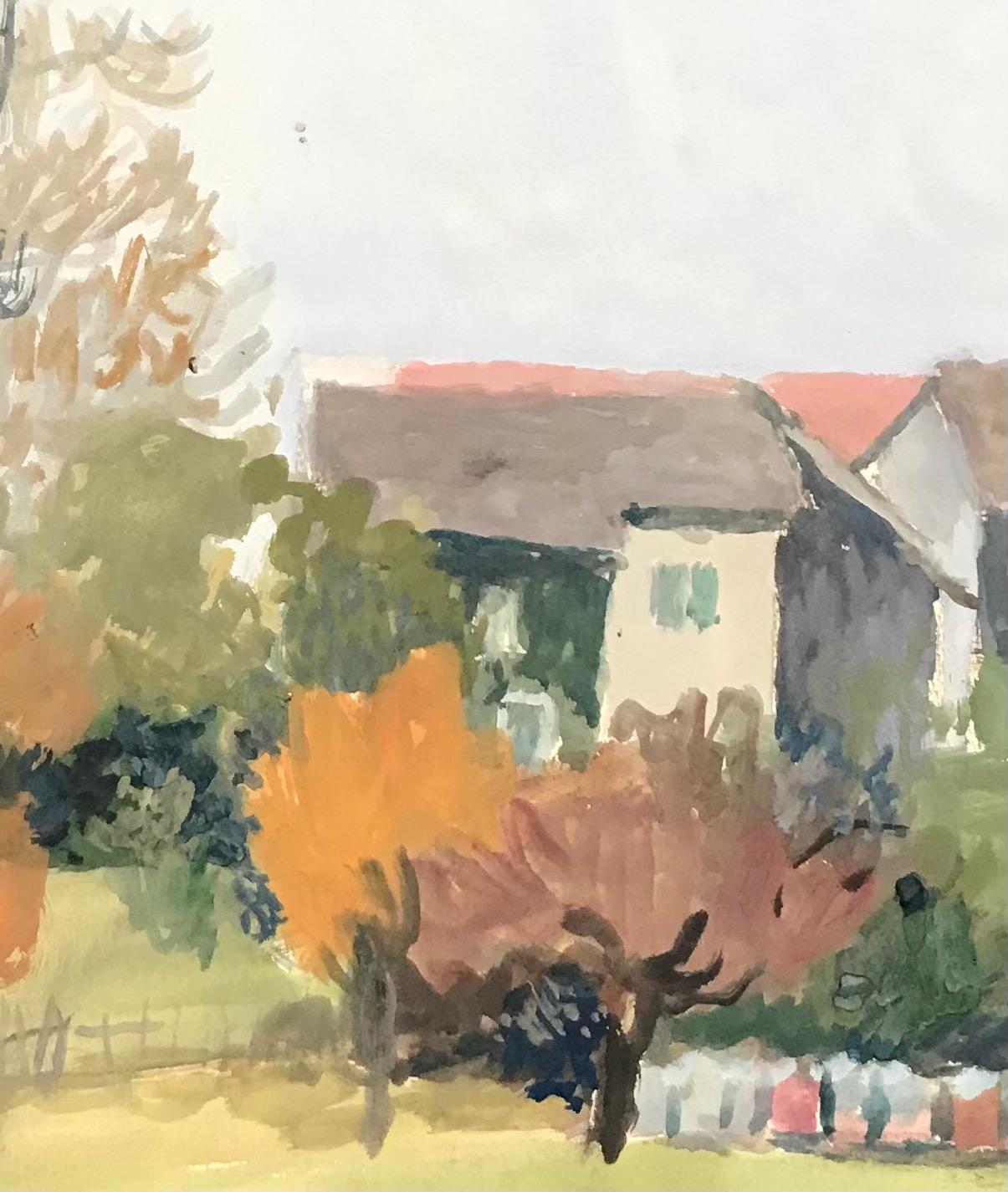 Ländliche Landschaft von I. Ch. Goetz - Aquarell auf Papier 29x32 cm (Beige), Landscape Painting, von Isaac Charles Goetz