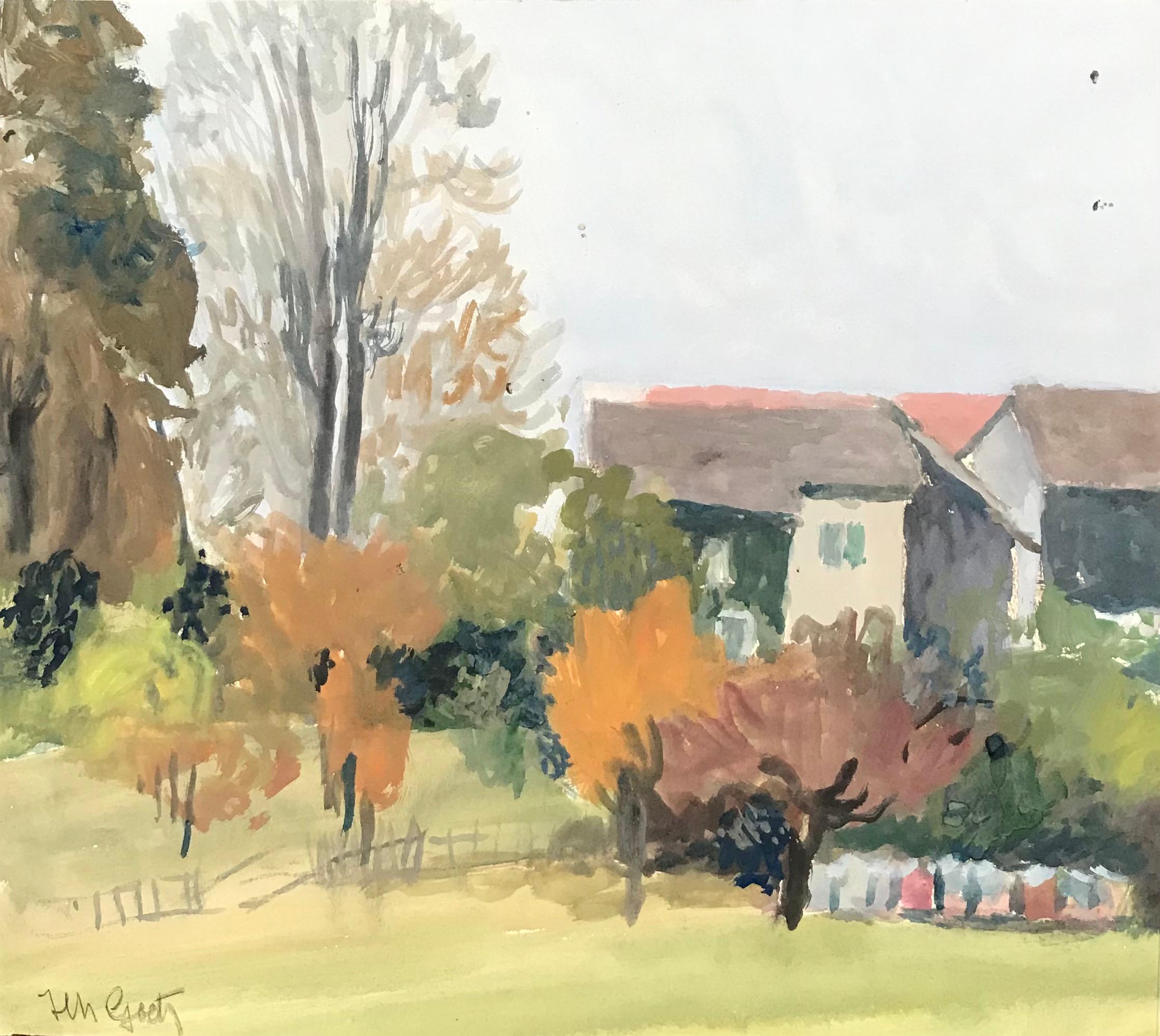 Ländliche Landschaft von I. Ch. Goetz - Aquarell auf Papier 29x32 cm
