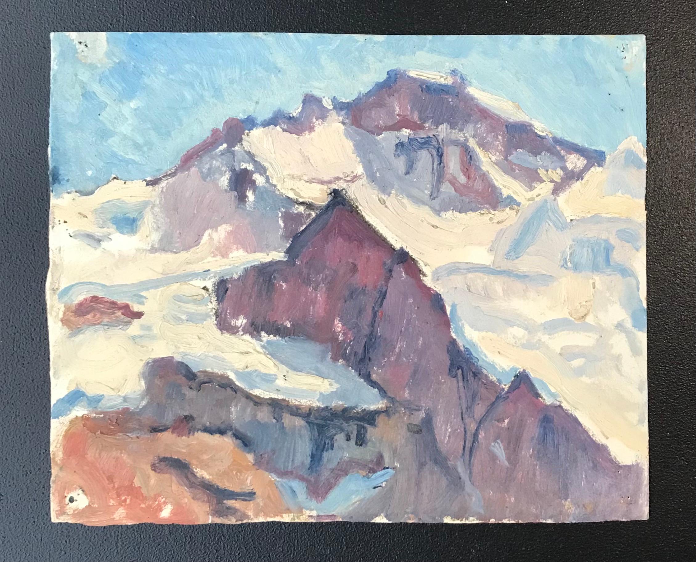 Snowy mountain by I. Ch. Goetz - Watercolor on paper 18x22 cm - Painting by Isaac Charles Goetz